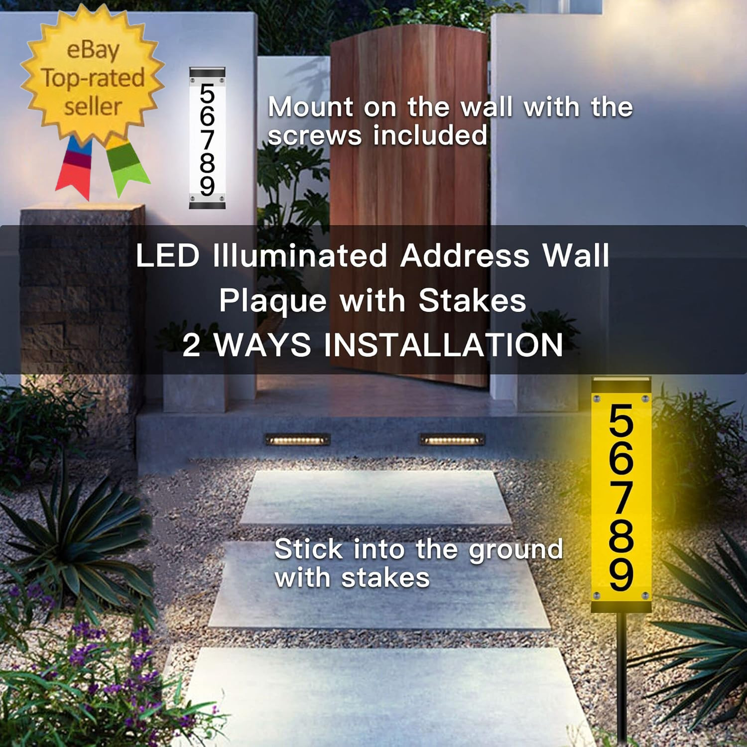 Solr House Numbers for Outside,Lighted Solar Address Sign Plaque Address Numbers