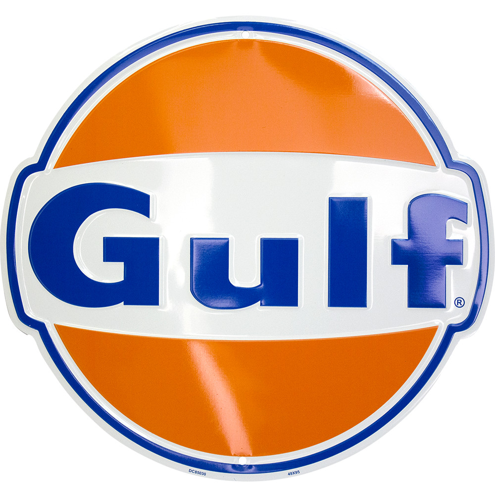 GULF OIL GASOLINE 24″ X LARGE ROUND SIGN METAL TIN EMBOSSED LOGO BARN GARAGE
