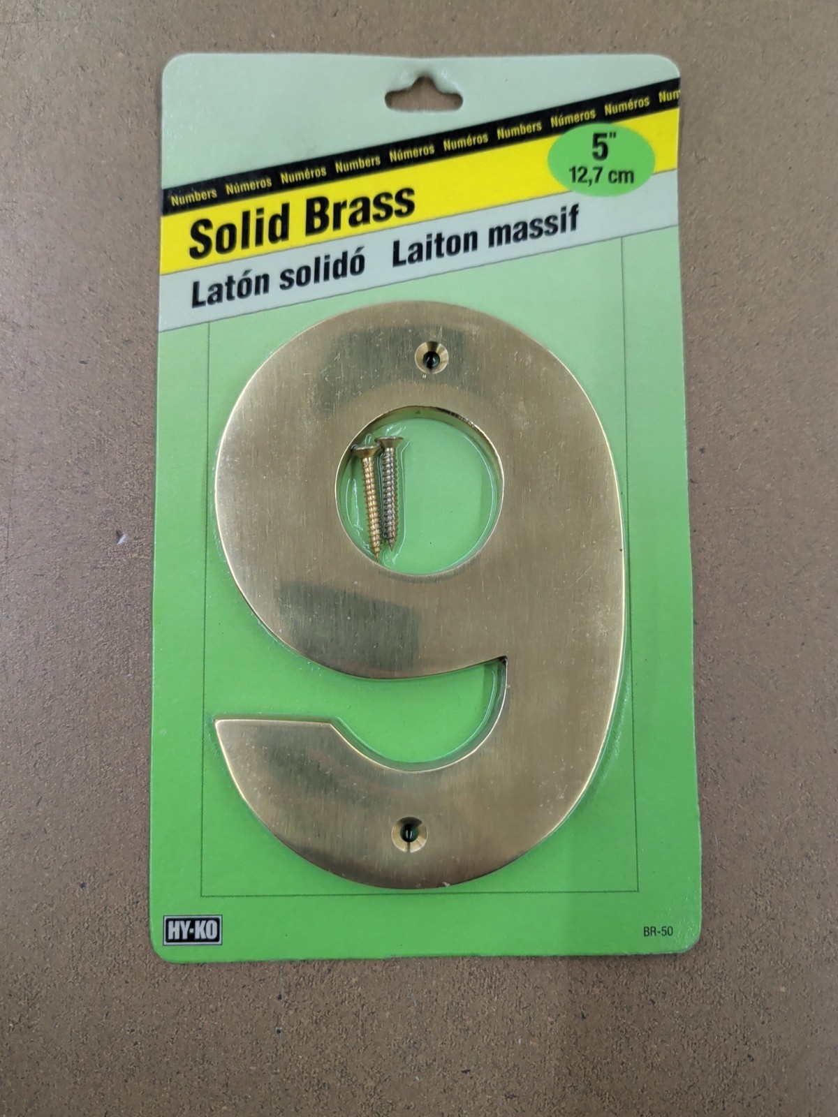 Hy-Ko Products BR-50 Solid Brass House Number 9 (NINE) 5″ High Brass Finish
