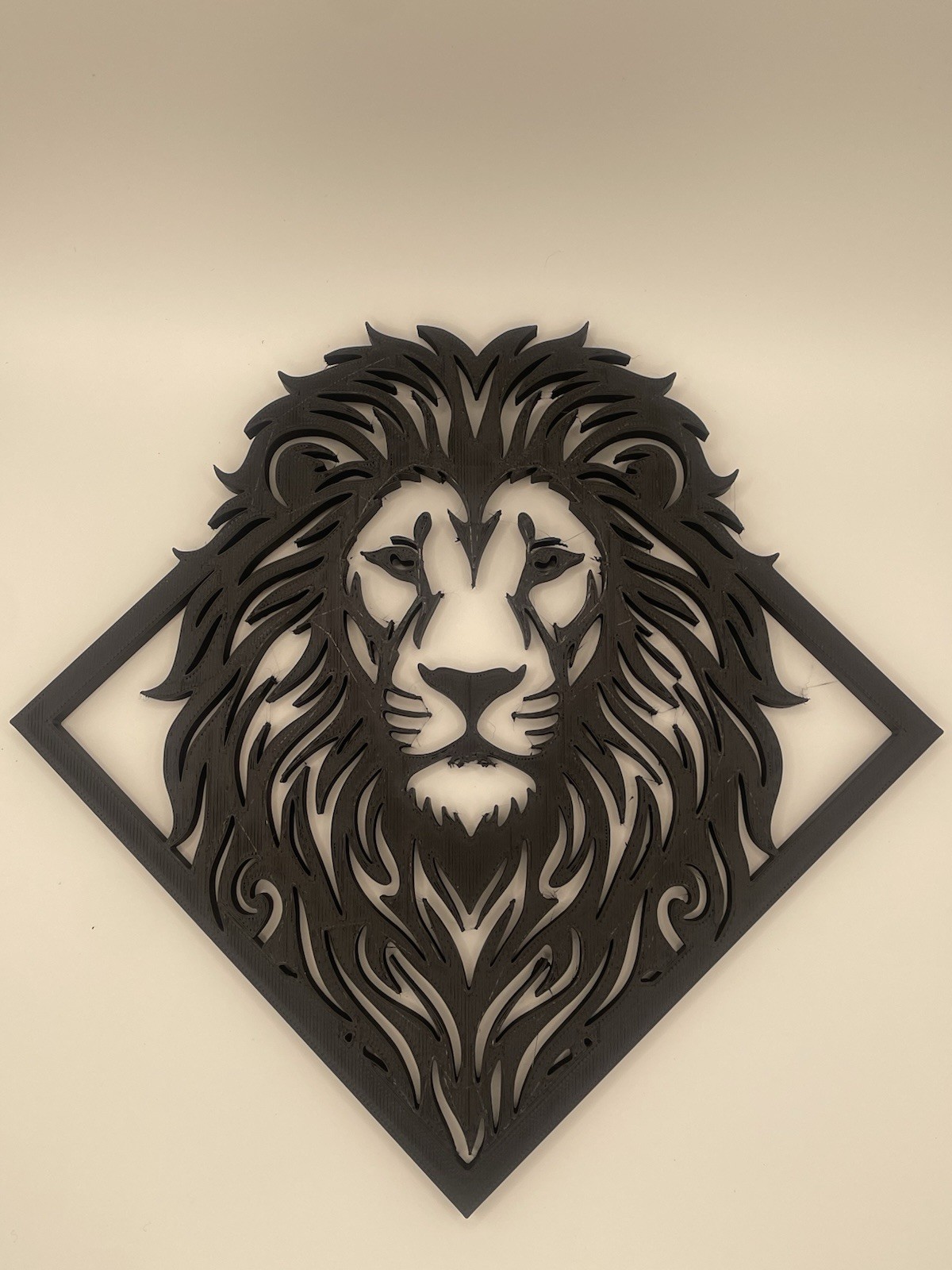 Metal Lion Head Wall Plaque Black Decorative Geometric Design
