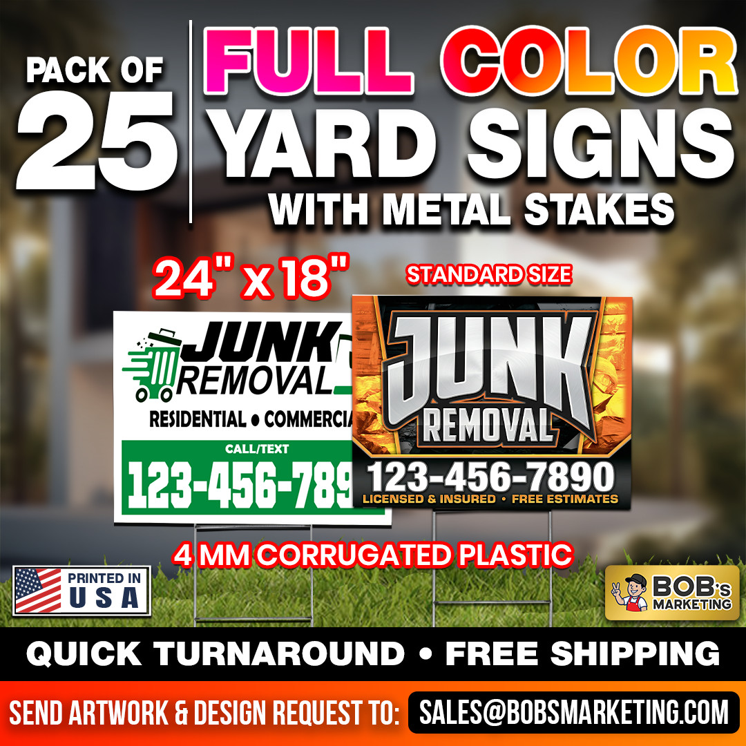 25 Pack Custom Yard Signs 24×18 Full Color Wholesale Printing + Metal H Stakes