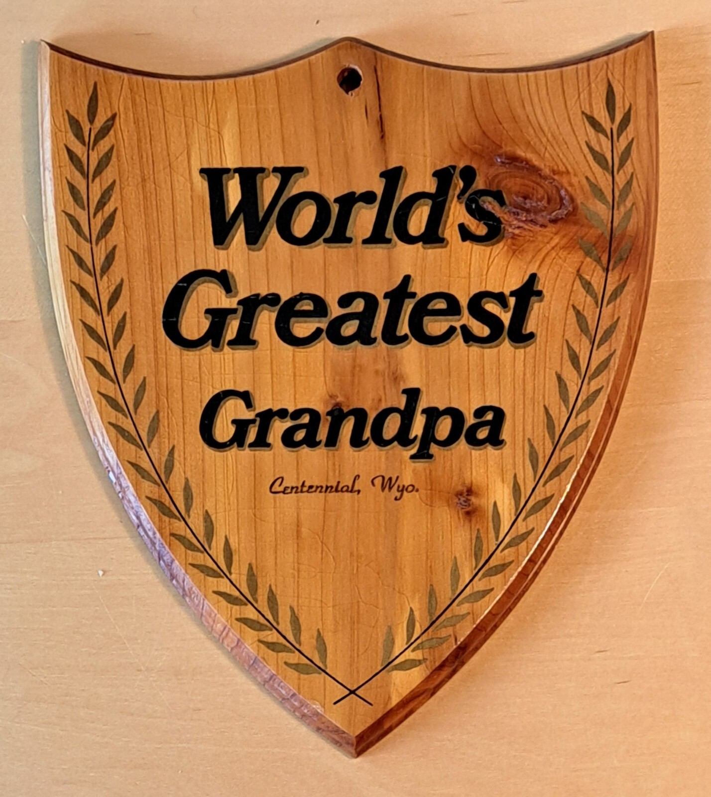 Vintage 1960’s World’s Greatest Grandpa Cedar Wall Plaque Centennial, Wyo.