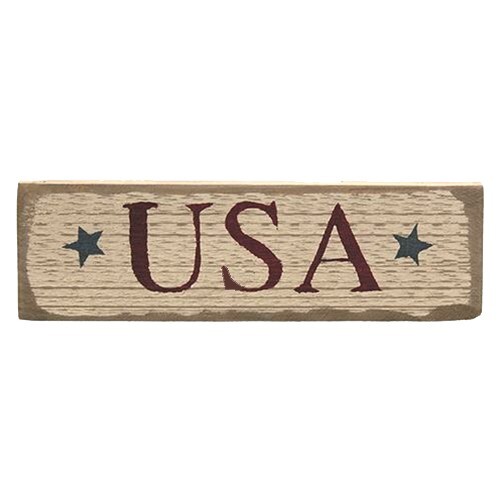 NEW – Primitive Patriotic Distressed Barnwood USA Sign with Stars 12″L x 3.5″H