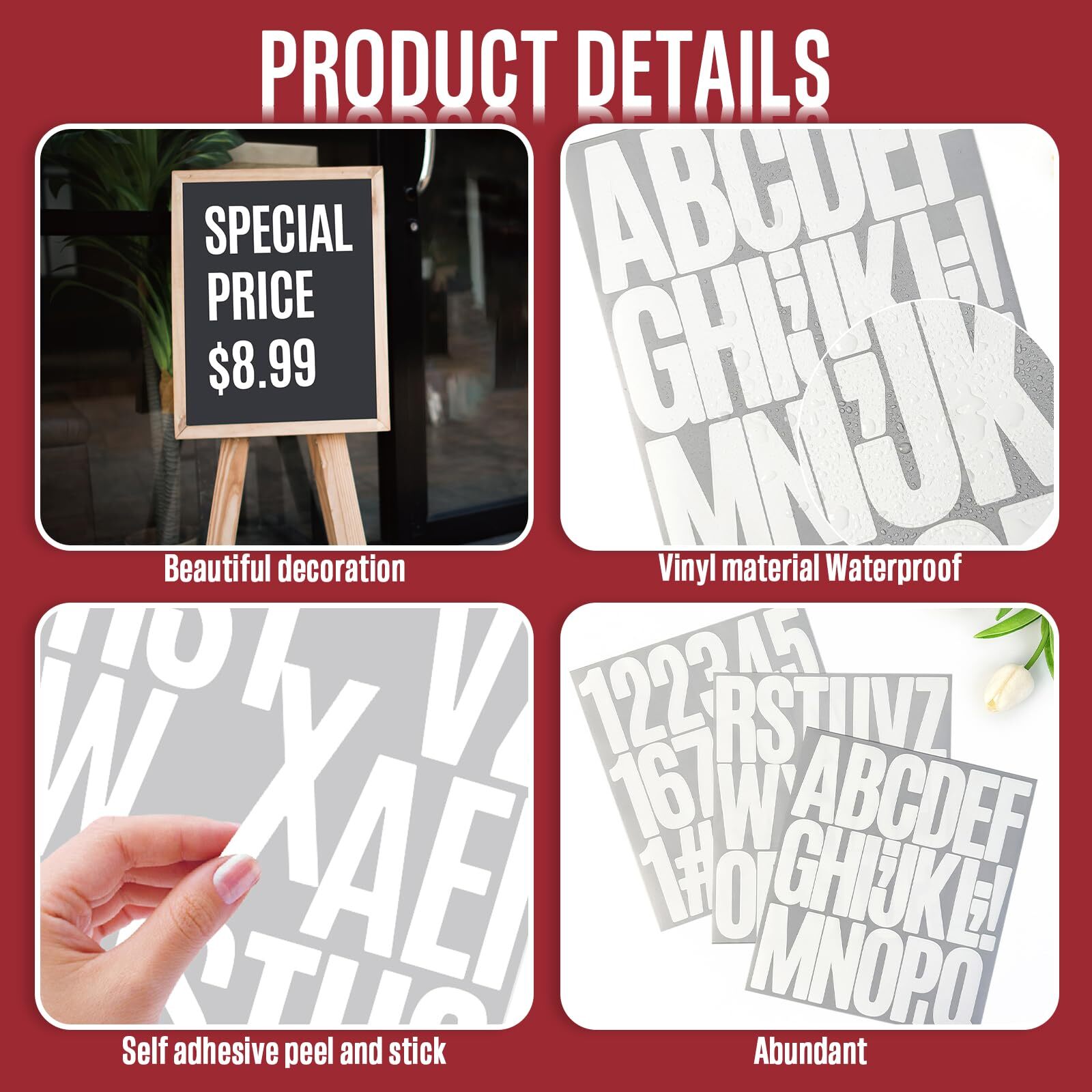 9 Sheets 3 Inch Vinyl Letter Stickers Self Adhesive Alphabet Stick On Letters