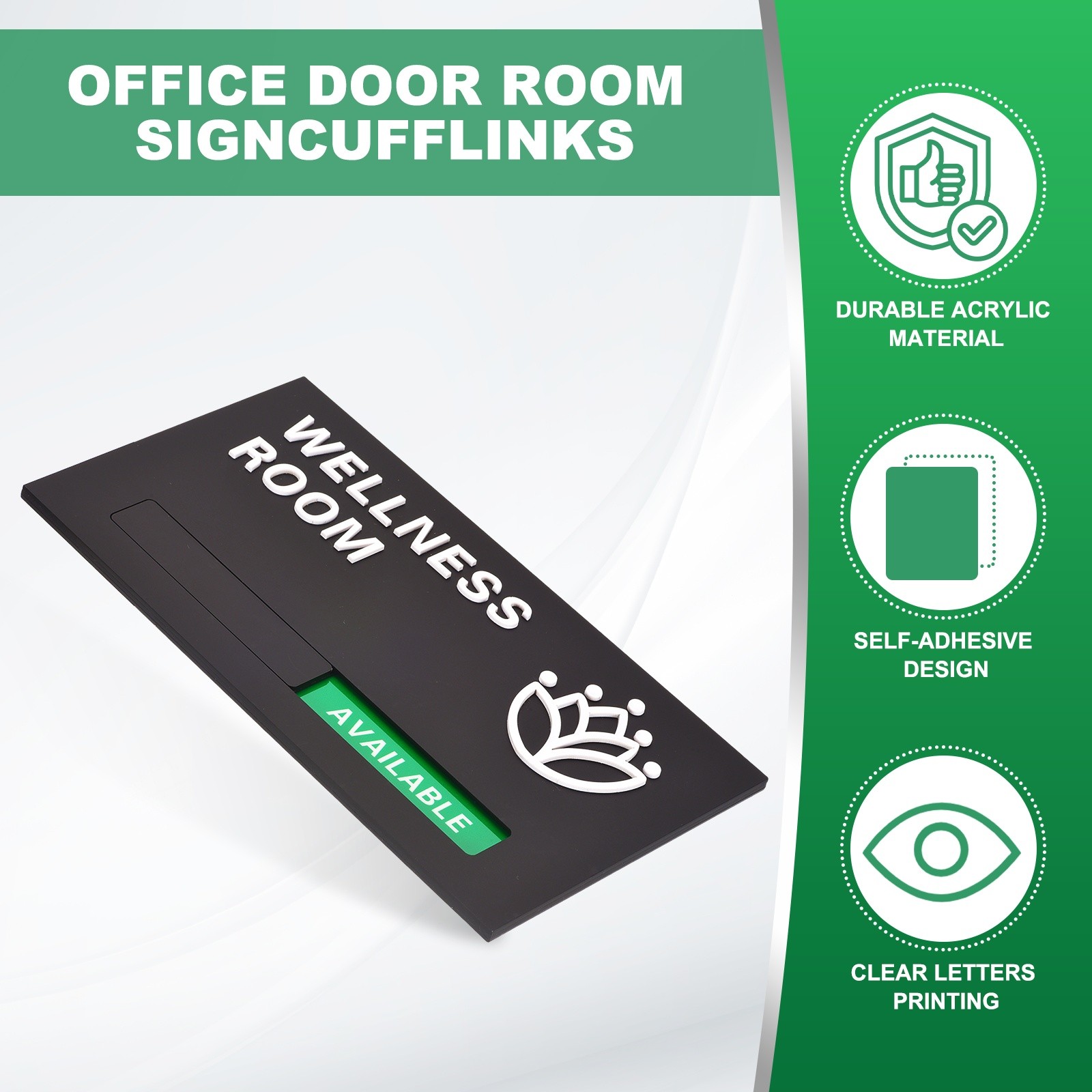 Well-ness Room Available In Use Sign, Black Meeting, White Letters, 1 Pcs