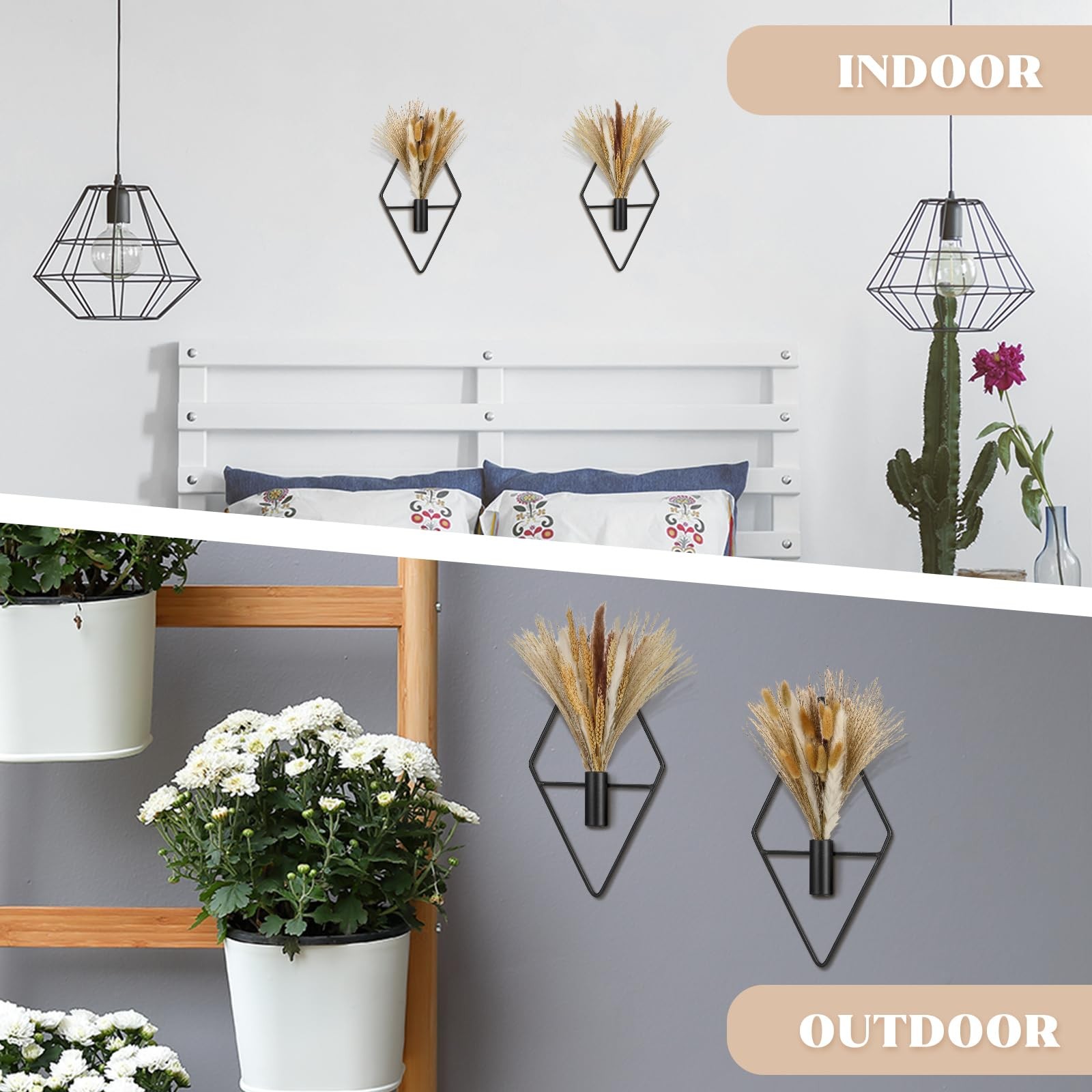 Metal Hanging Planter Wall Decor Pampas Black Set of 2
