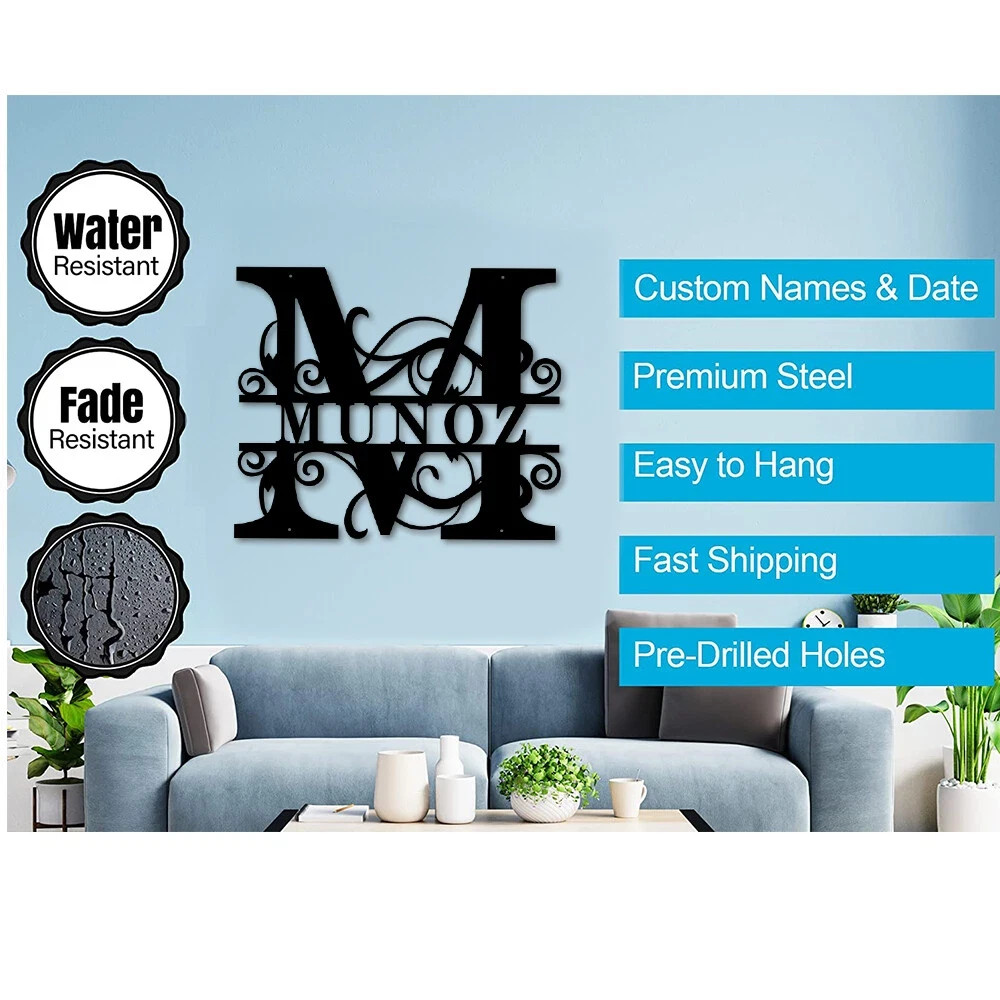 Personalized Monogram Metal Sign Custom Family Name Letter Sign Front Door Decor