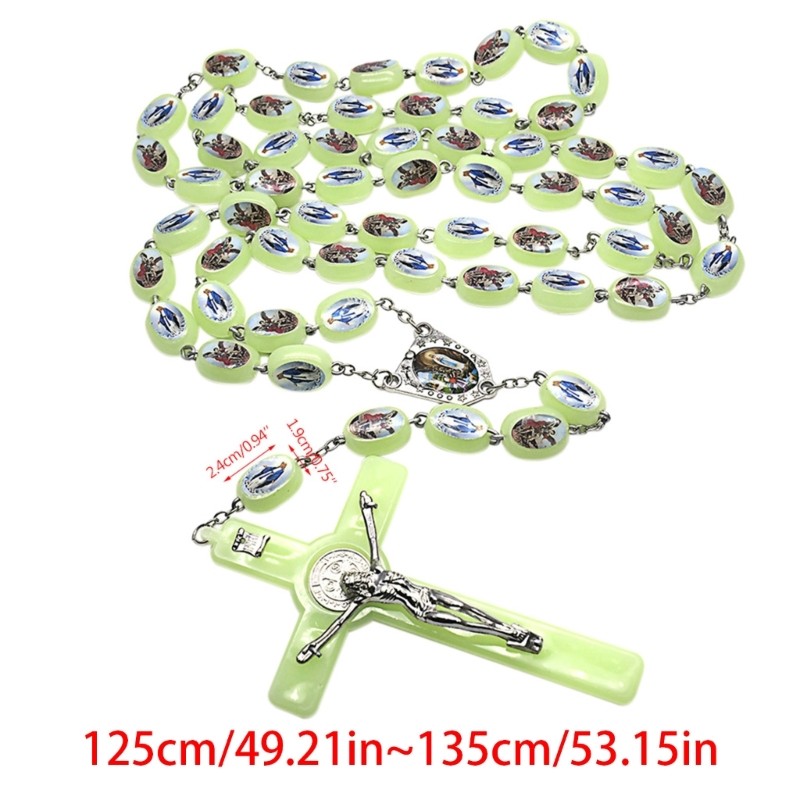 Angel Virgin Mary Luminous Beads Church Rosary Necklace Pendant Glow in The Dark
