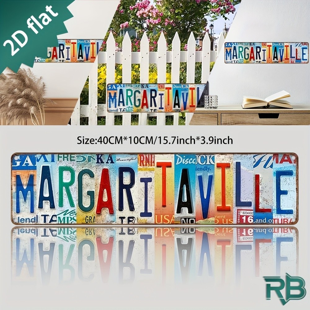 Retro Stylish Vintage Margaritaville Signs Metal Tin Sign Wall Art Plaque 16×4in