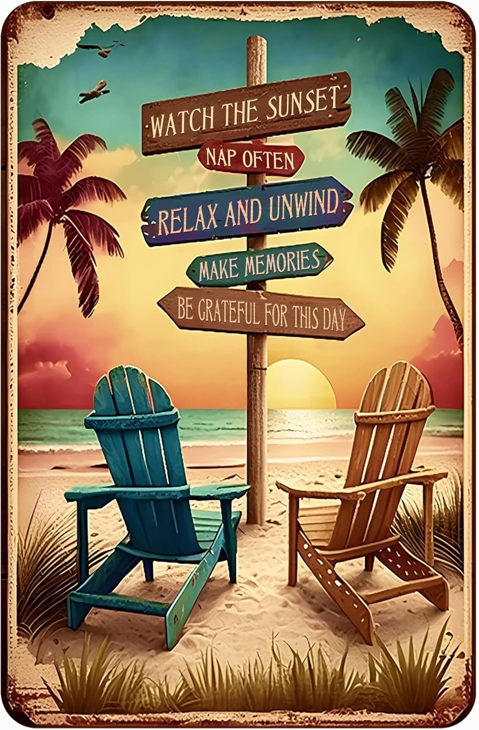Retro Tin Signs Beach Room Decor Vintage Beachy Bedroom surfboard Wall decor 12x