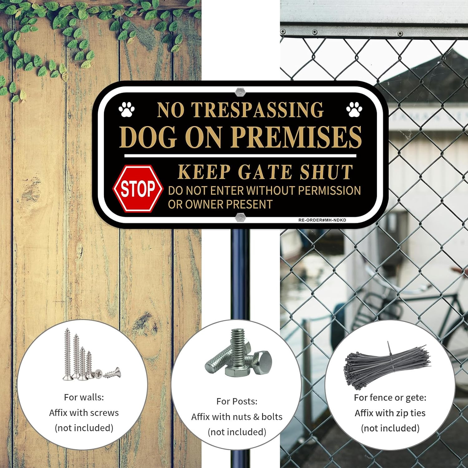 No Trespassing Dog on Premises Signs, 2 Pack Dog on Premises Keep Gate Shut