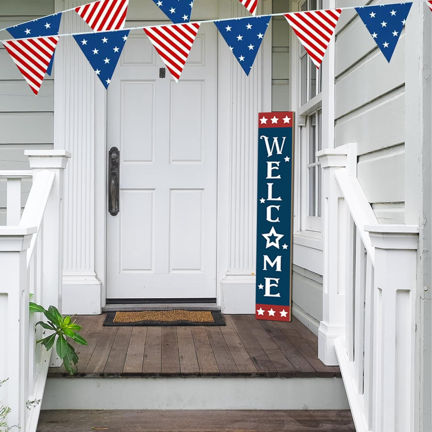 Patriotic Wooden Porch Sign 47″ 4Th of July Independence Day Large Welcome Sign