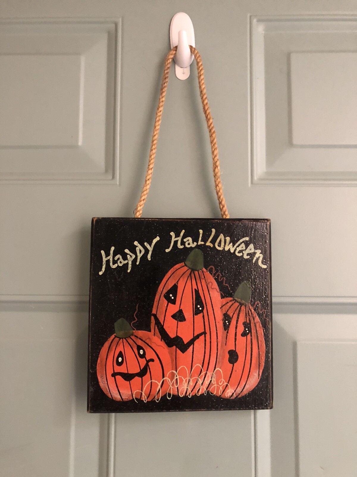 Happy Halloween door hanger sign welcome Painted Wood Porch Pumpkin