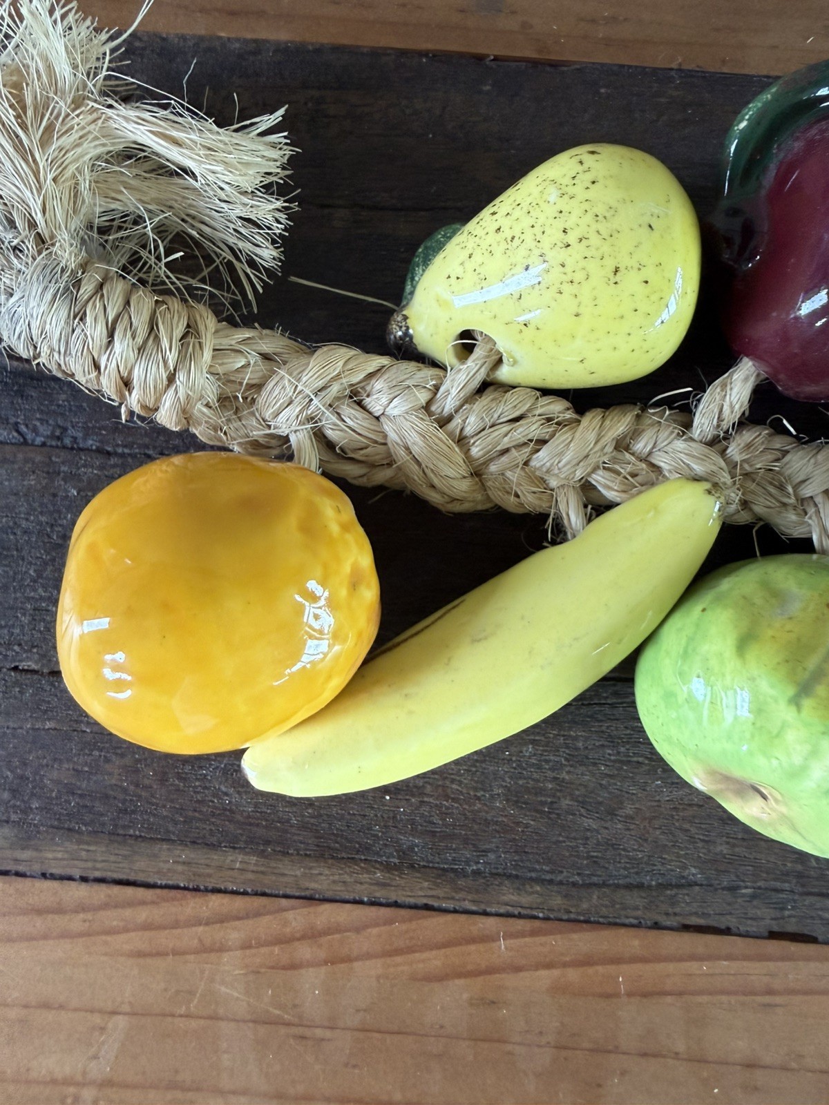 Vintage Ceramic Fruit on Rope Hanging Wall Art Kitchen Decor MCM Farmhouse