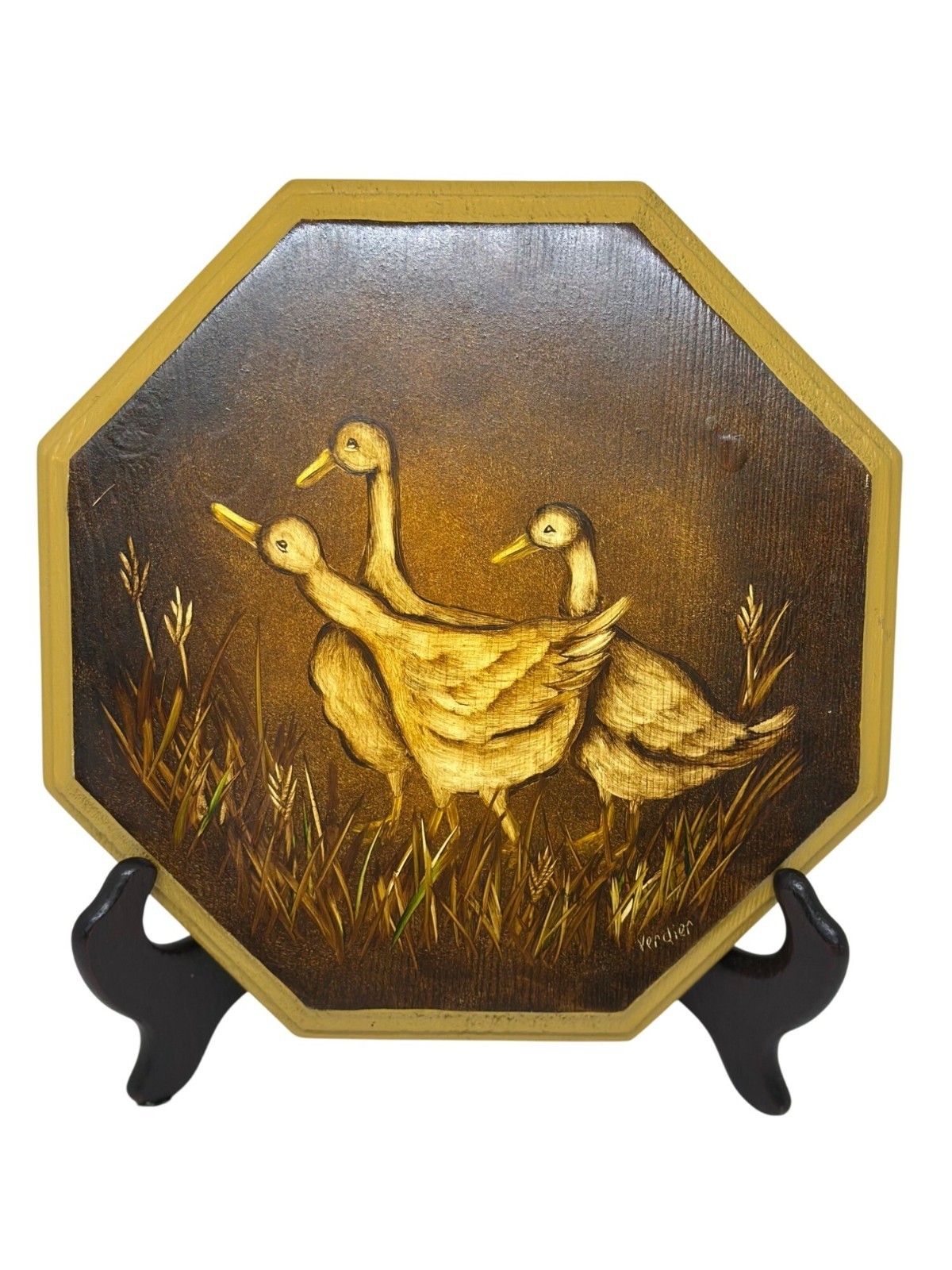 Vintage Rustic Farmhouse Duck Wall Hanging Octagon Wooden Art Panel 8.75 Country