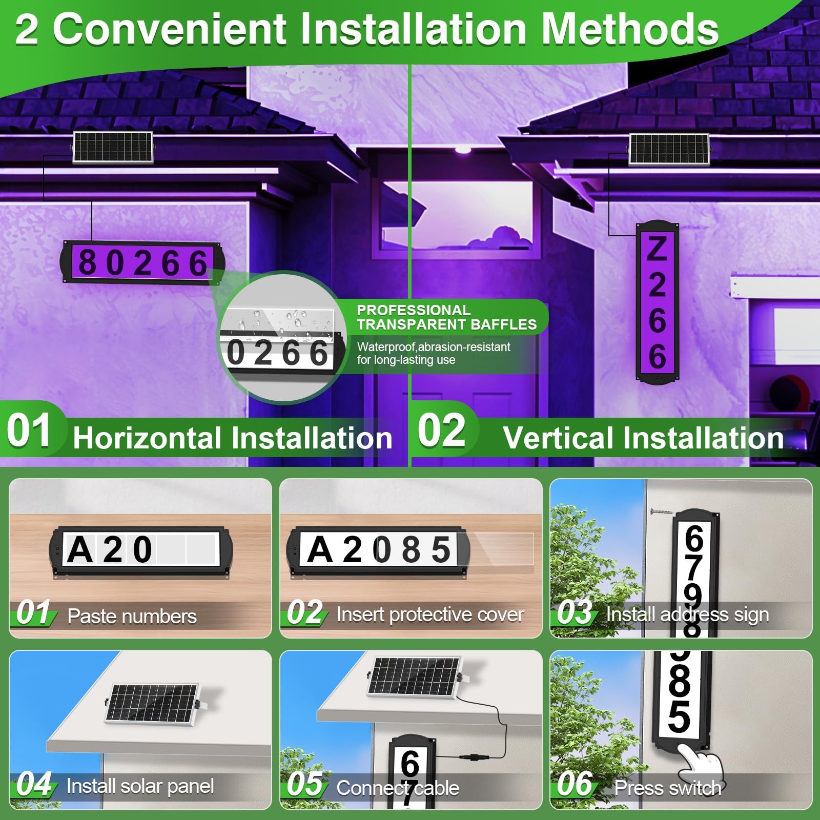 Solar House Numbers with Separate Panel, IP65 Waterproof LED Illuminated Addr…