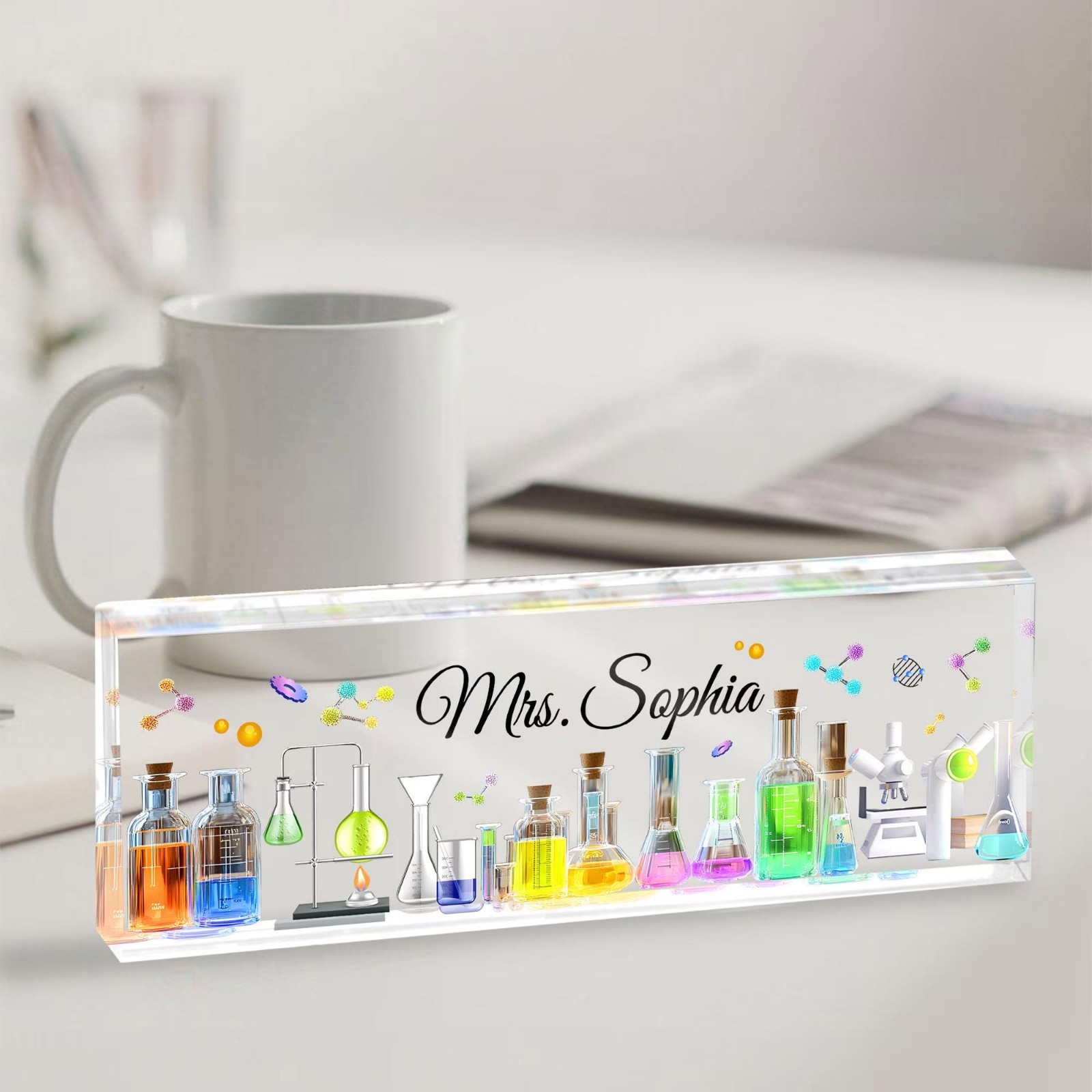 Personalized Science Lab Teacher Desk Name Plate – Acrylic Teacher Plaque Gift
