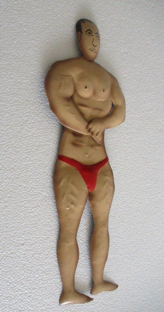 OLD IRON TIN BODY BUILDER GYMNASIUM ADVERTISEMENT TRADE SIGN WALL HANGING