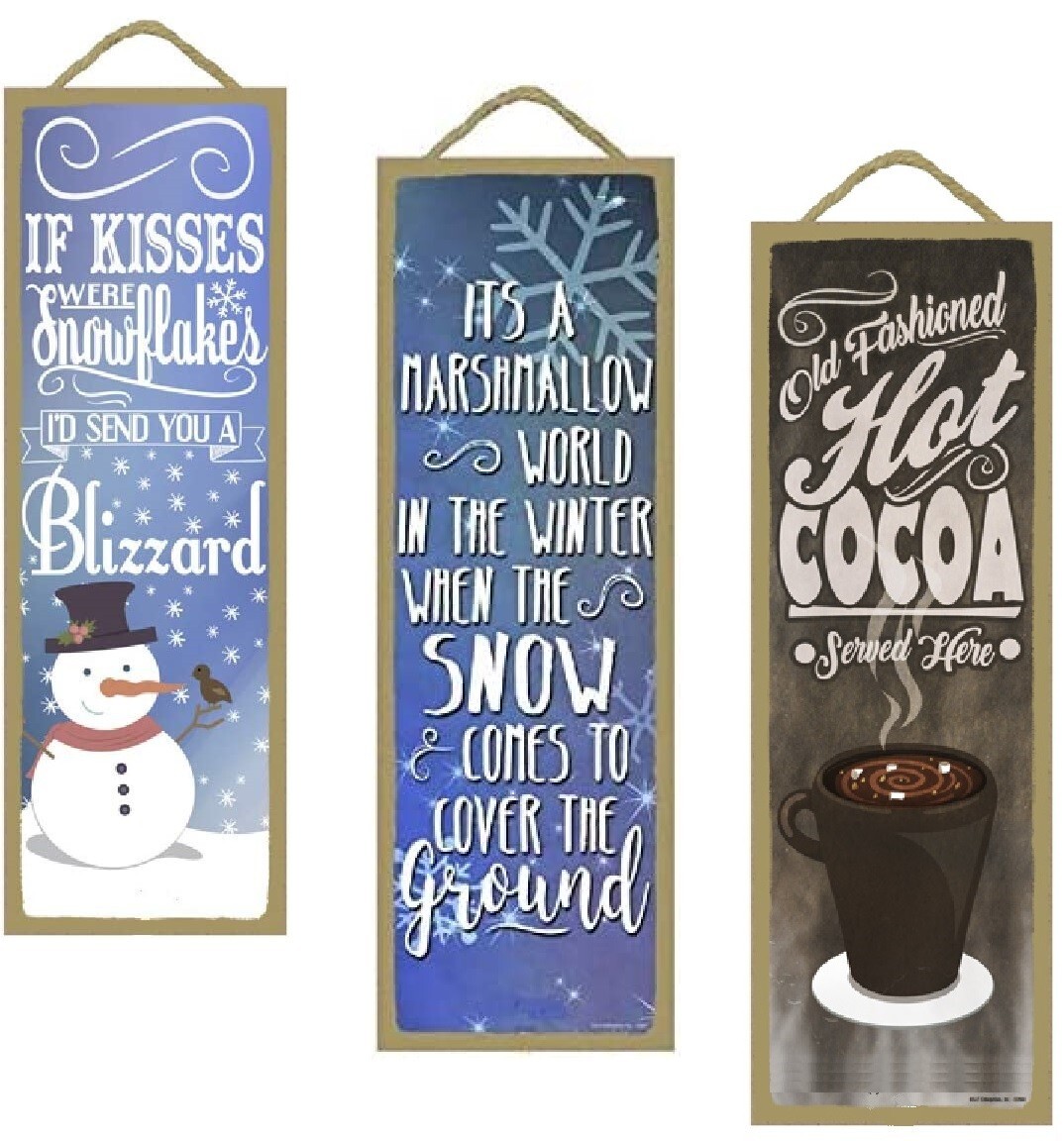 5″ x 15″ Winter Holiday Wooden Plaque Signs