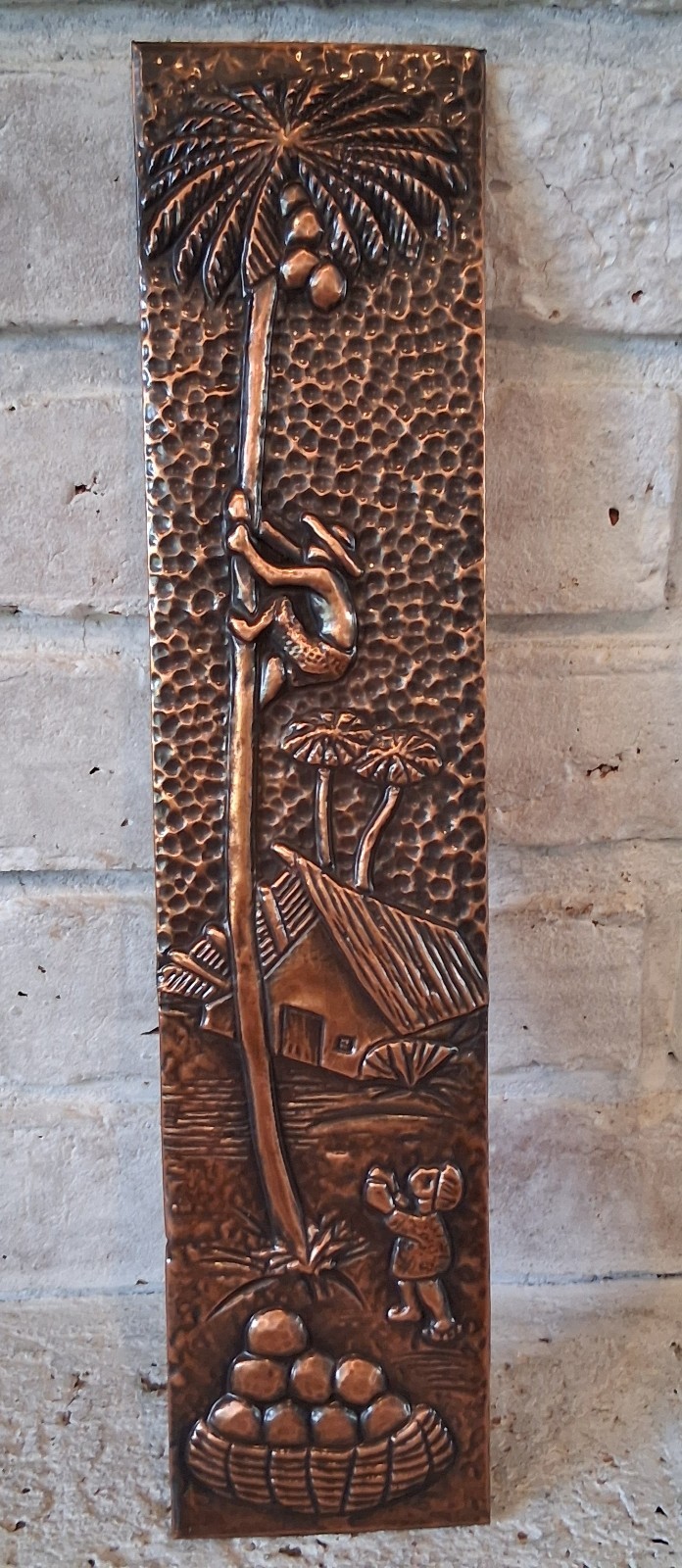Vintage MCM Hammered Copper Wall Plaques Set 5 Brutalist Tropical Folk Art