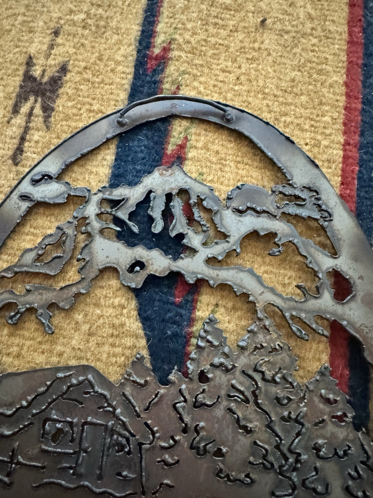 16” Cabin River Metal Trees Wall Art Decor Mountain Pinetree Scene Ready To Hang