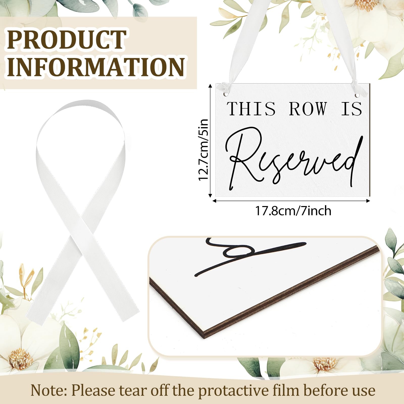 12 Pack Wooden Reserved Row Sign for Wedding Chairs This Row Is Reserved Hang…