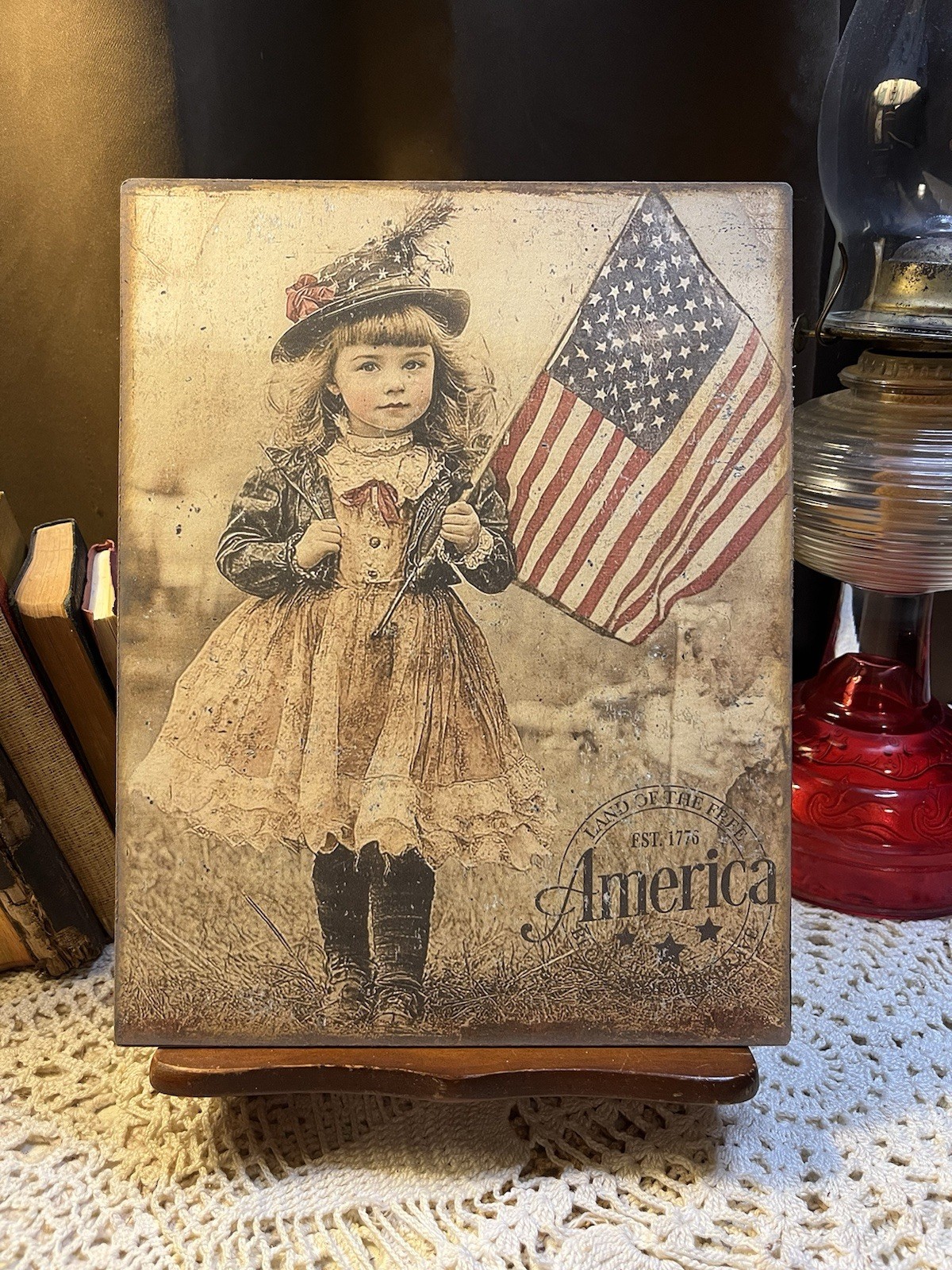 Patriotic Girl, Vintage Style, Handcrafted Plaque / Sign #4, America