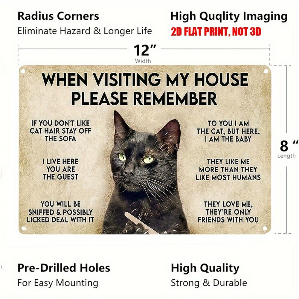 Black Cat Metal Tin Sign Humorous Wall Art Rustic Decor 12×8 Home Cafe Easy Hang