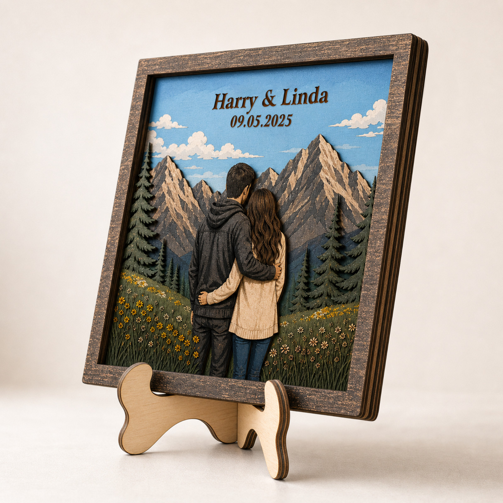 Personalized Couple Gift, Custom Wooden Layered Art Adventure Couple Decor