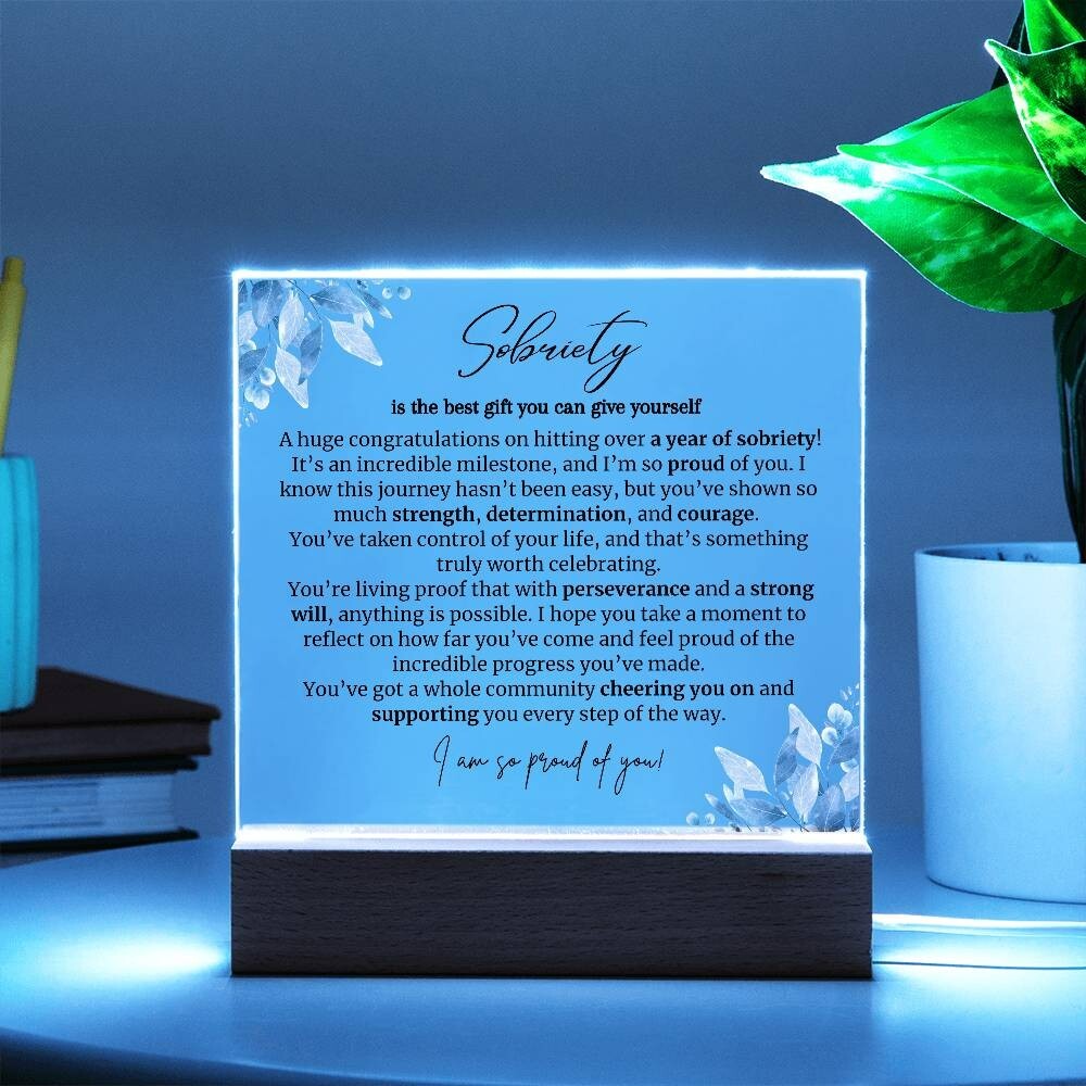one year sobriety LED acrylic Plaque Gift for staying sober congratulations gift