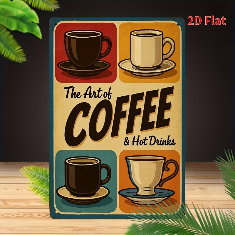 [2D Flat] 1pc 8×12 Inch Coffee Cup Tin Metal Signs Wall Art – Durable Iron Metal