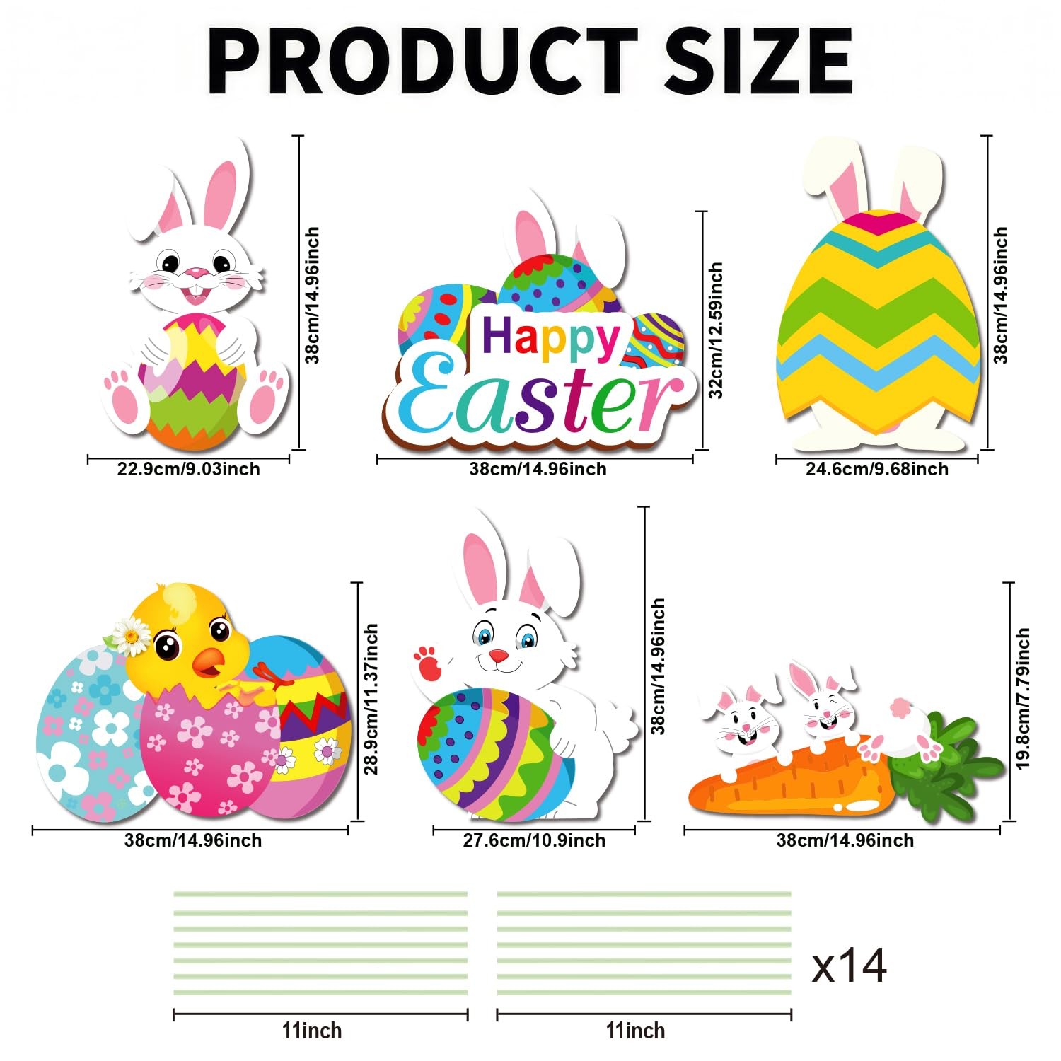15 Inch Colorful Easter Yard Sign Cute Bunny Chick Egg Stakes Decor 6 PCS