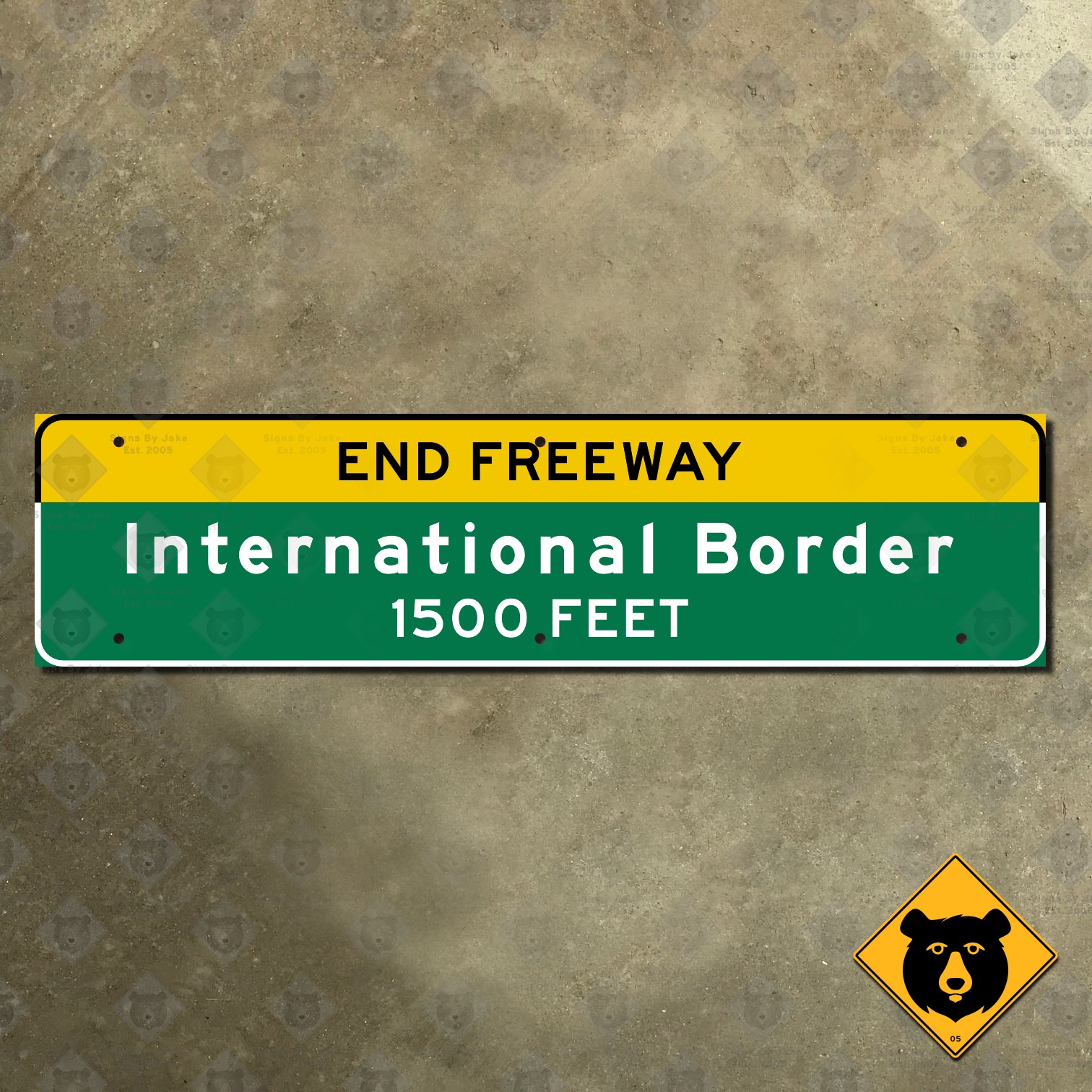 California End Freeway International Border 1500 Feet highway road sign 36×9