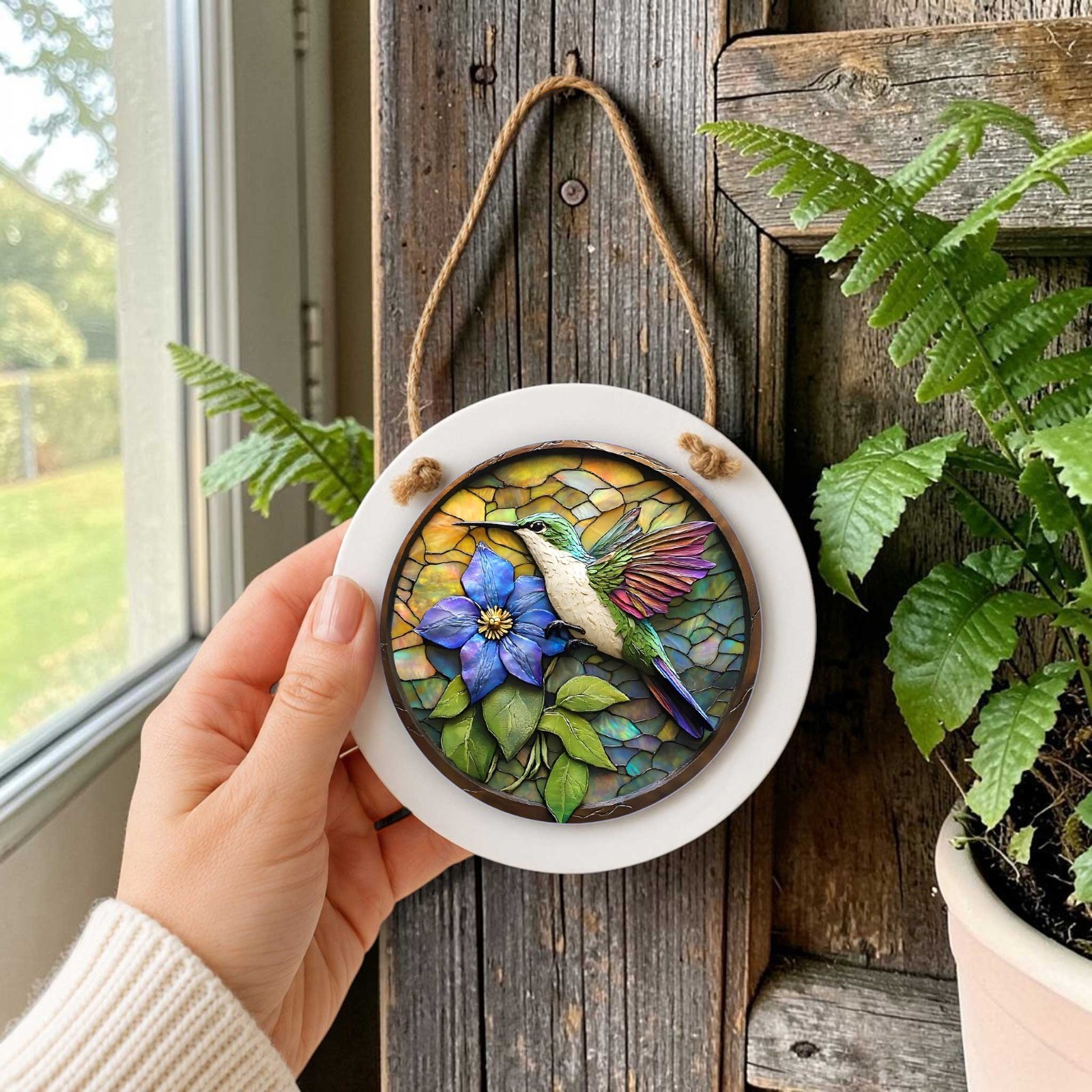 Hummingbird Door Sign – Small Wall or Window Hanging Wreath Accent Plaque 4.8in