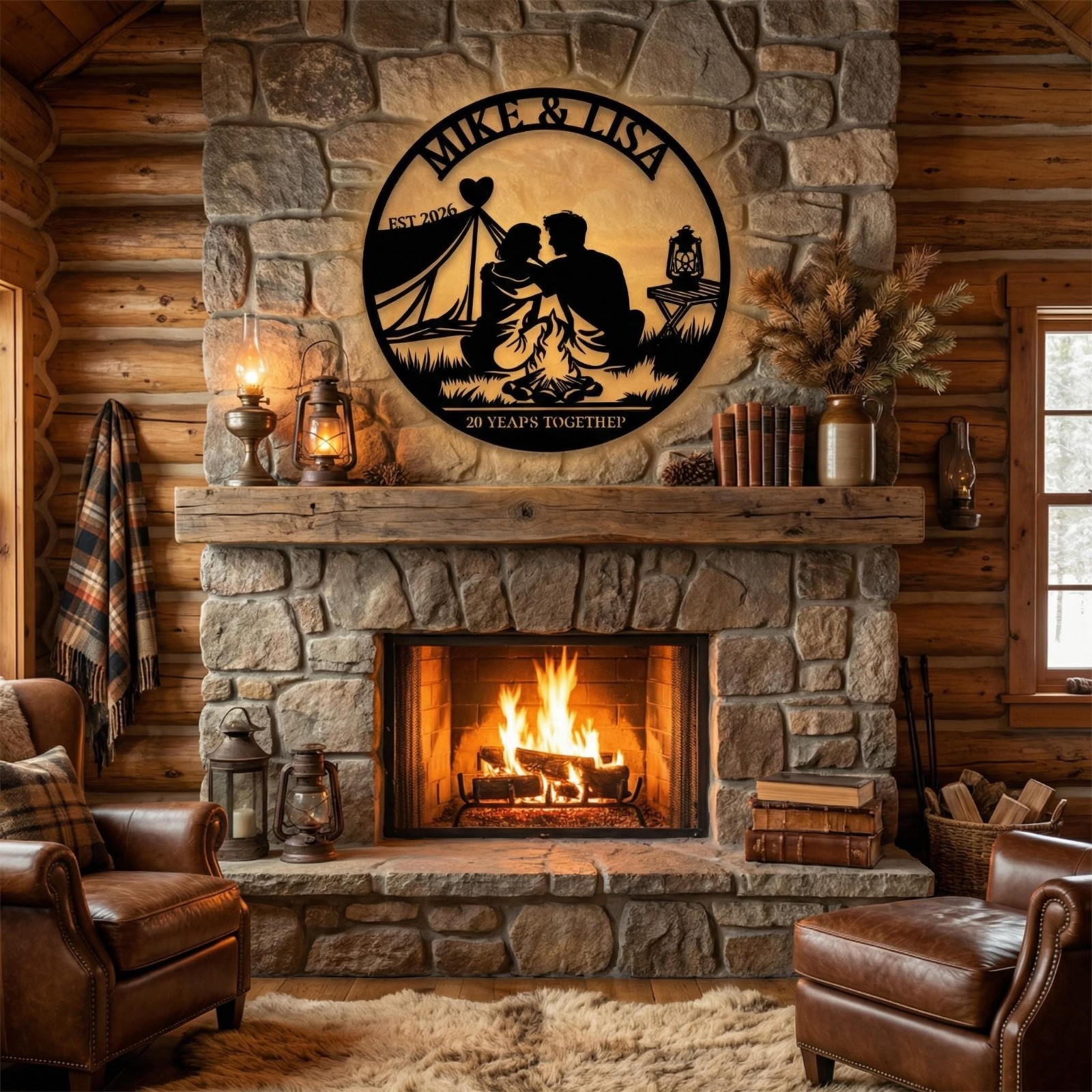 Personalized Camping Couple Metal Sign, Anniversary Campfire Wall Decor