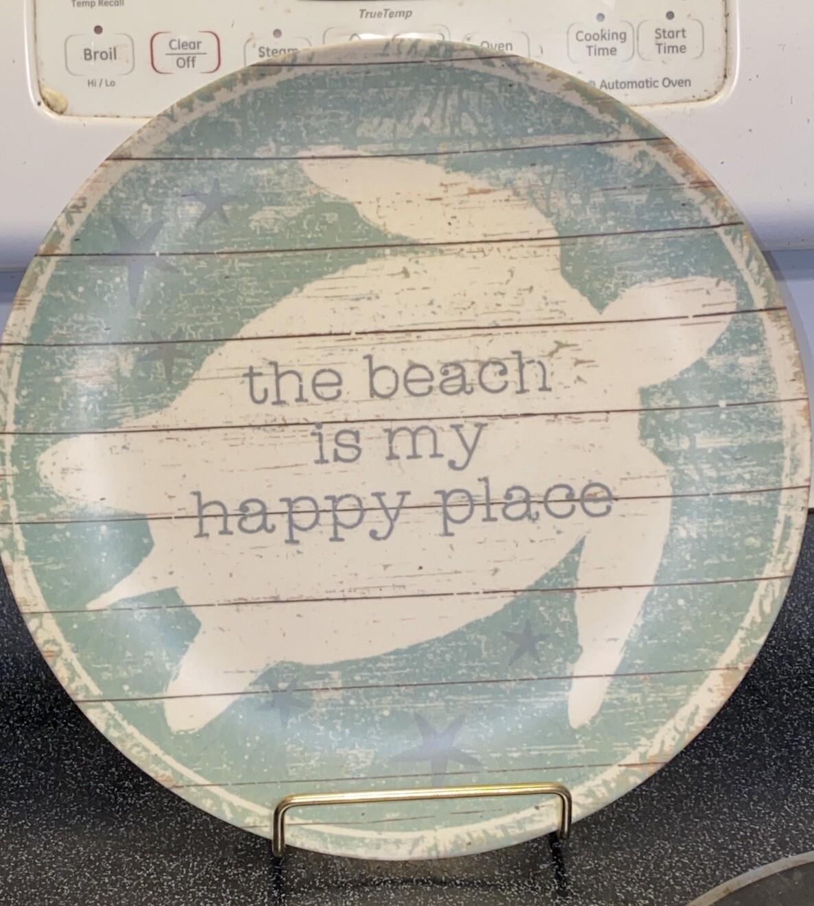 Sea Turtle Plate “The Beach is My Happy Place” 9.75in Beach house Ocean Decor