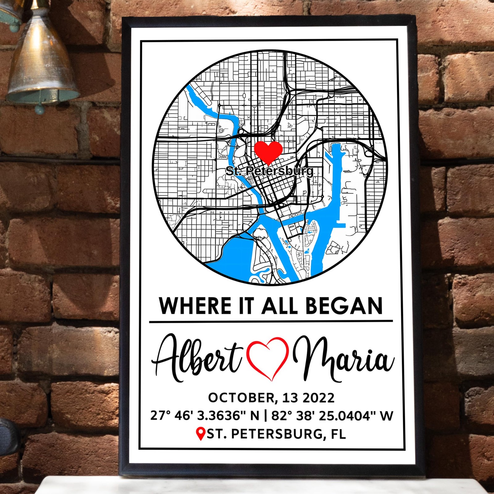 . Personalized Couples City Map Print – Custom Framed Anniversary Gift