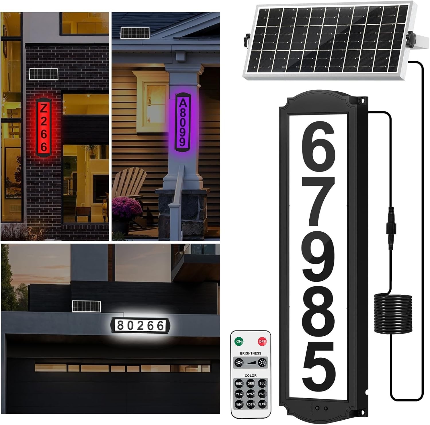 Solar House Numbers with Separate Panel, Waterproof LED Illuminated Address …
