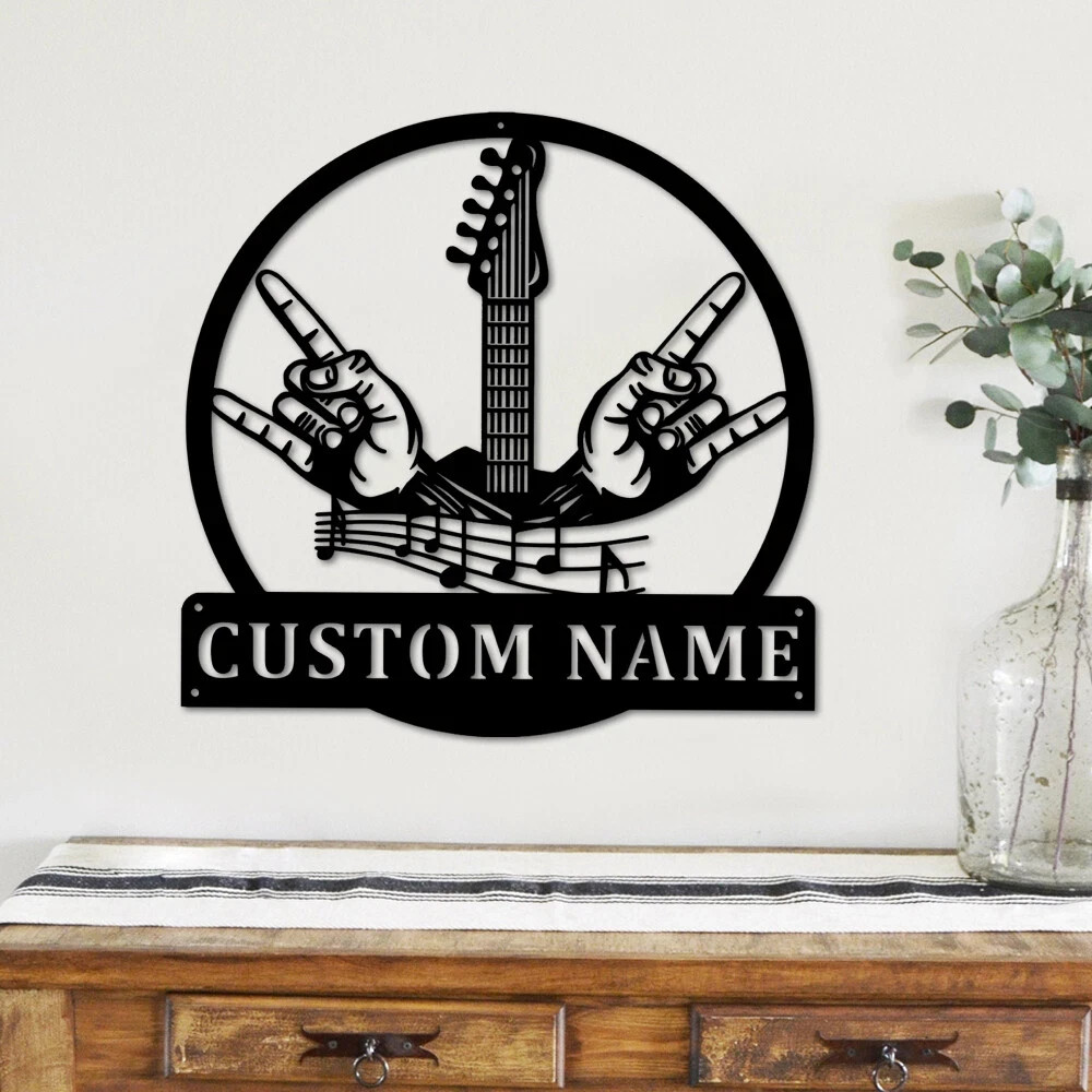 Personalized Rock And Roll Metal Sign Custom Name Monogram Music Wall Art Decor