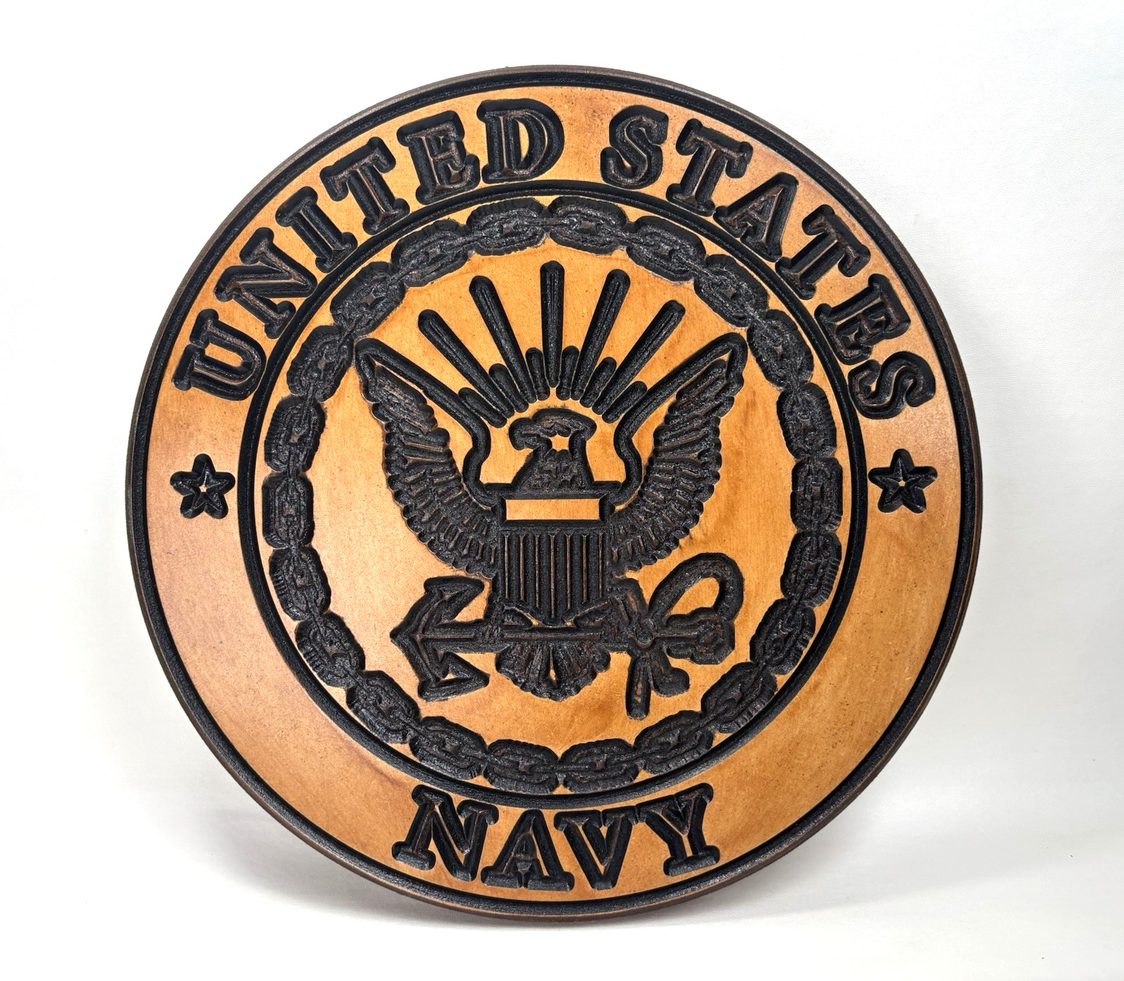 United States Navy Military Engraved Wooden Wall Hanging Art Memorabilia 10 3/4”
