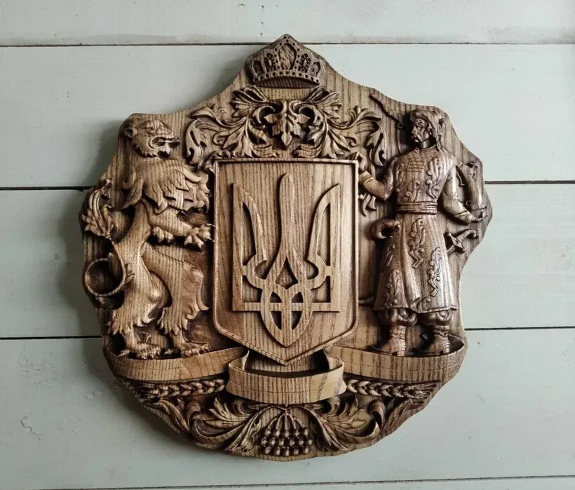 12″ NEW Wood Wall Art Panel Eblem Ukraine Ukrainian Gift Decor Panno