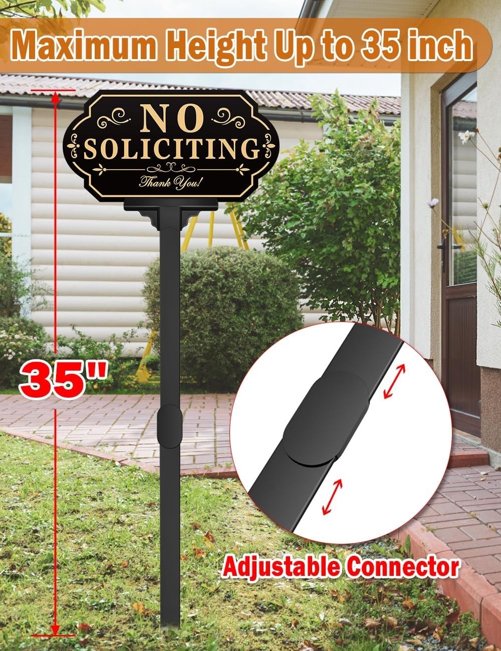 No Soliciting Yard Sign with Stake – 6×12 Metal 36 inch Aluminum for House Door