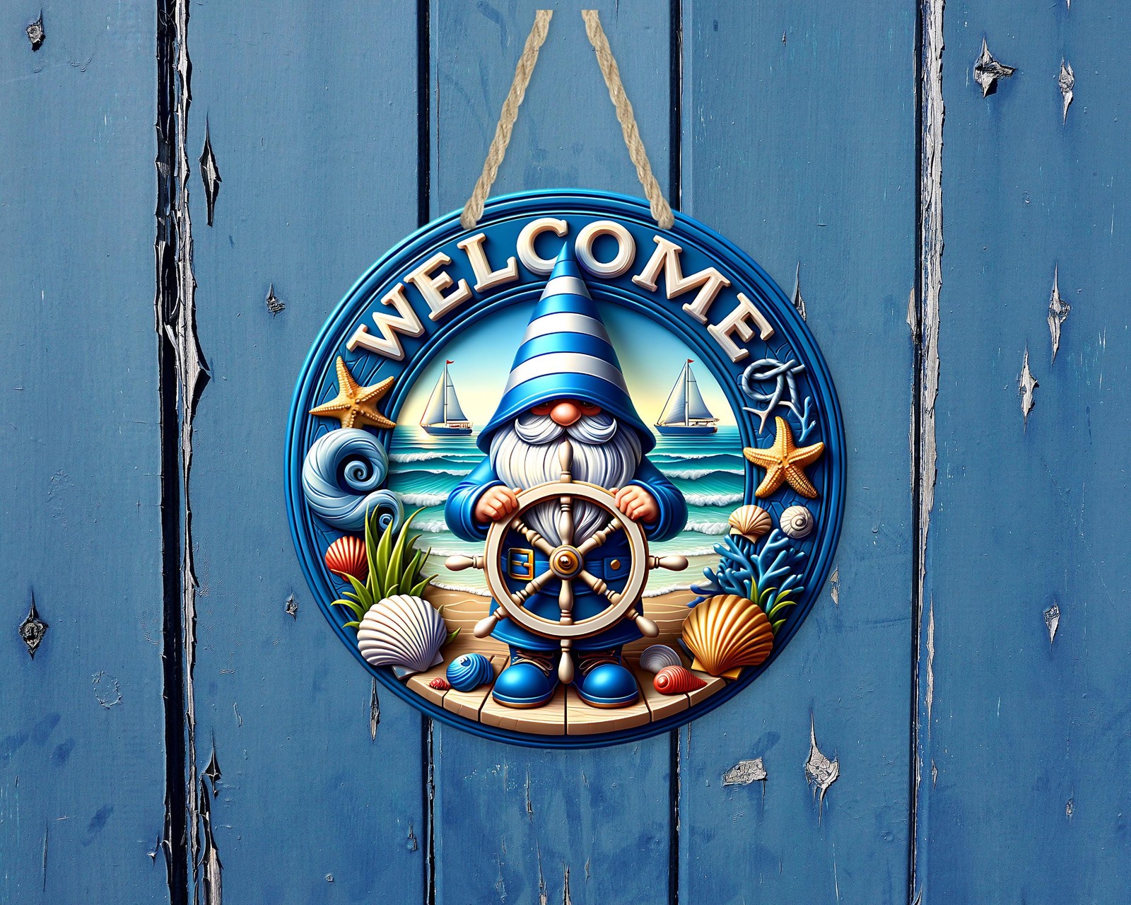 Nautical Gnome Sign Aluminum Door Decor UV Protected Coastal Welcome