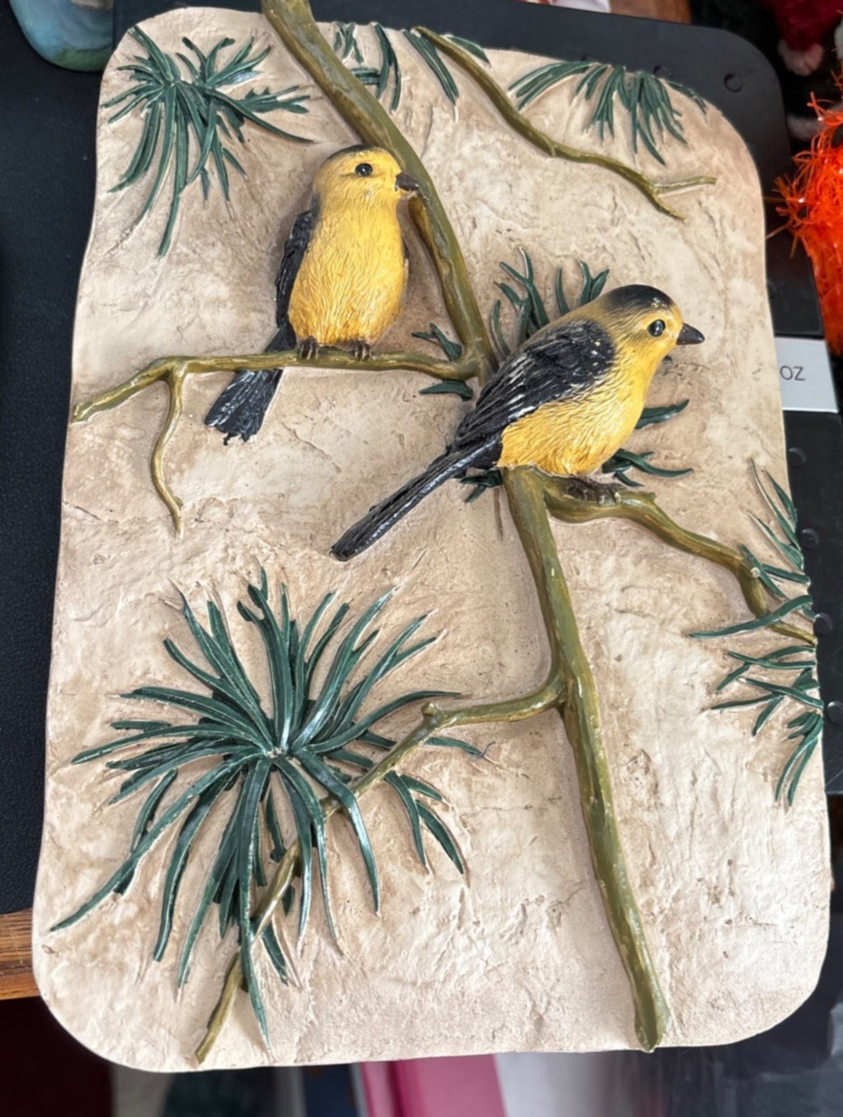 Yellow Finches In Tree 3D Wall Decor Ready to Hang 8 1/2″ x 6″