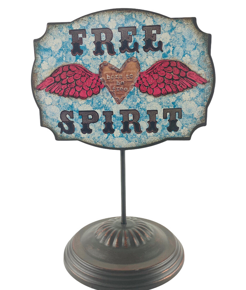 DEMDACO Brave Girl FREE SPIRIT 9” Pedestal Art Sign Metal Paper Melody Ross 2012