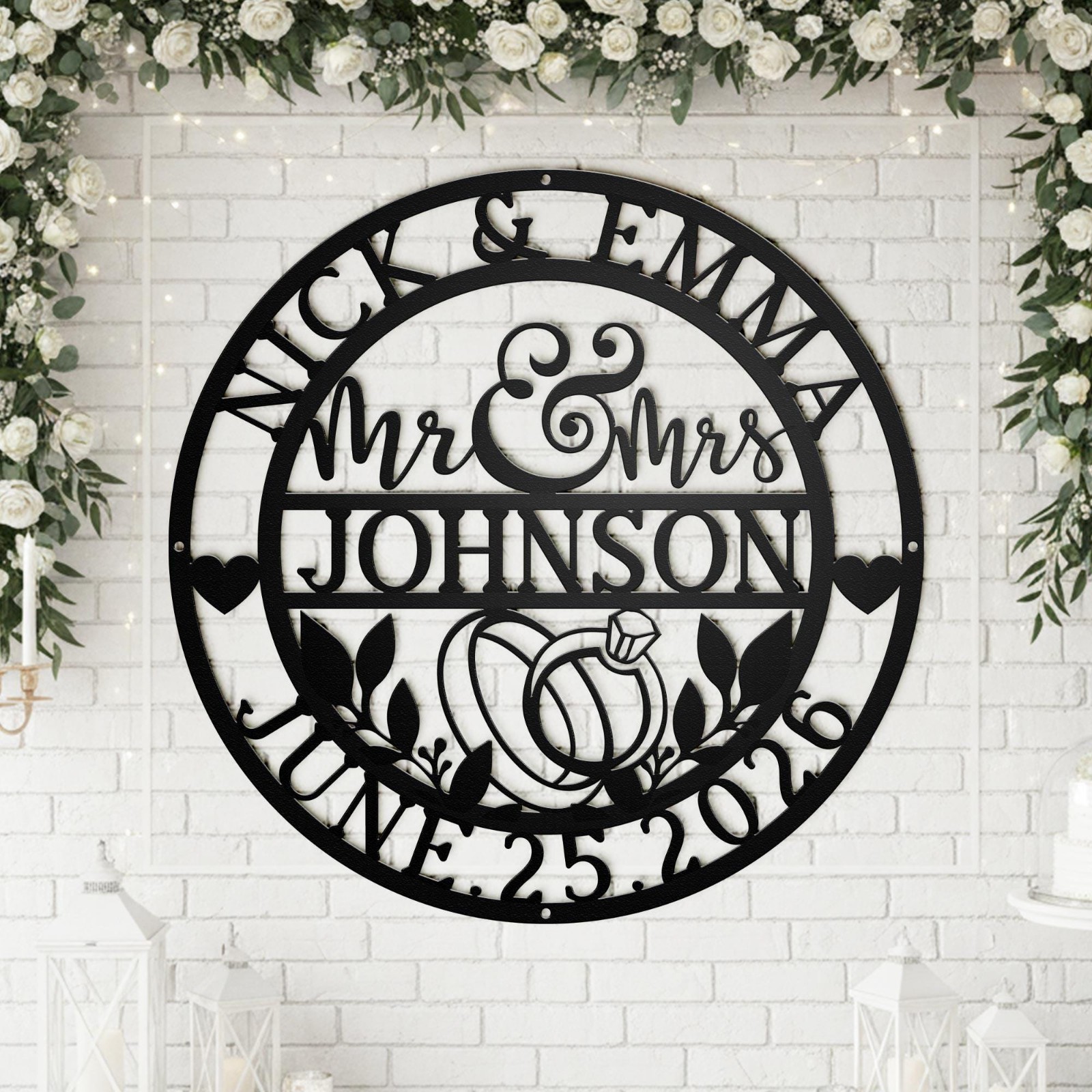 Personalized Mr and Mrs Metal Sign, Custom Wedding Gift Wall Decor