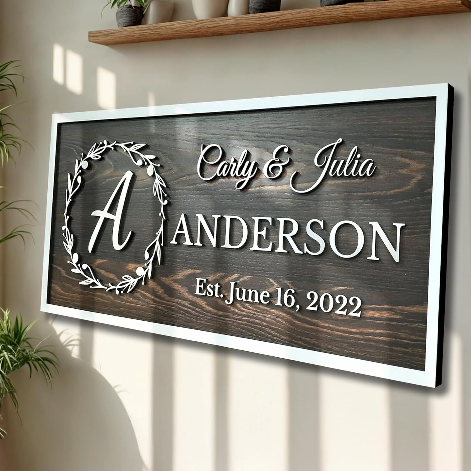 Custom Wooden Monogram Family Sign with Couples Name, Anniversary Gift For Wife