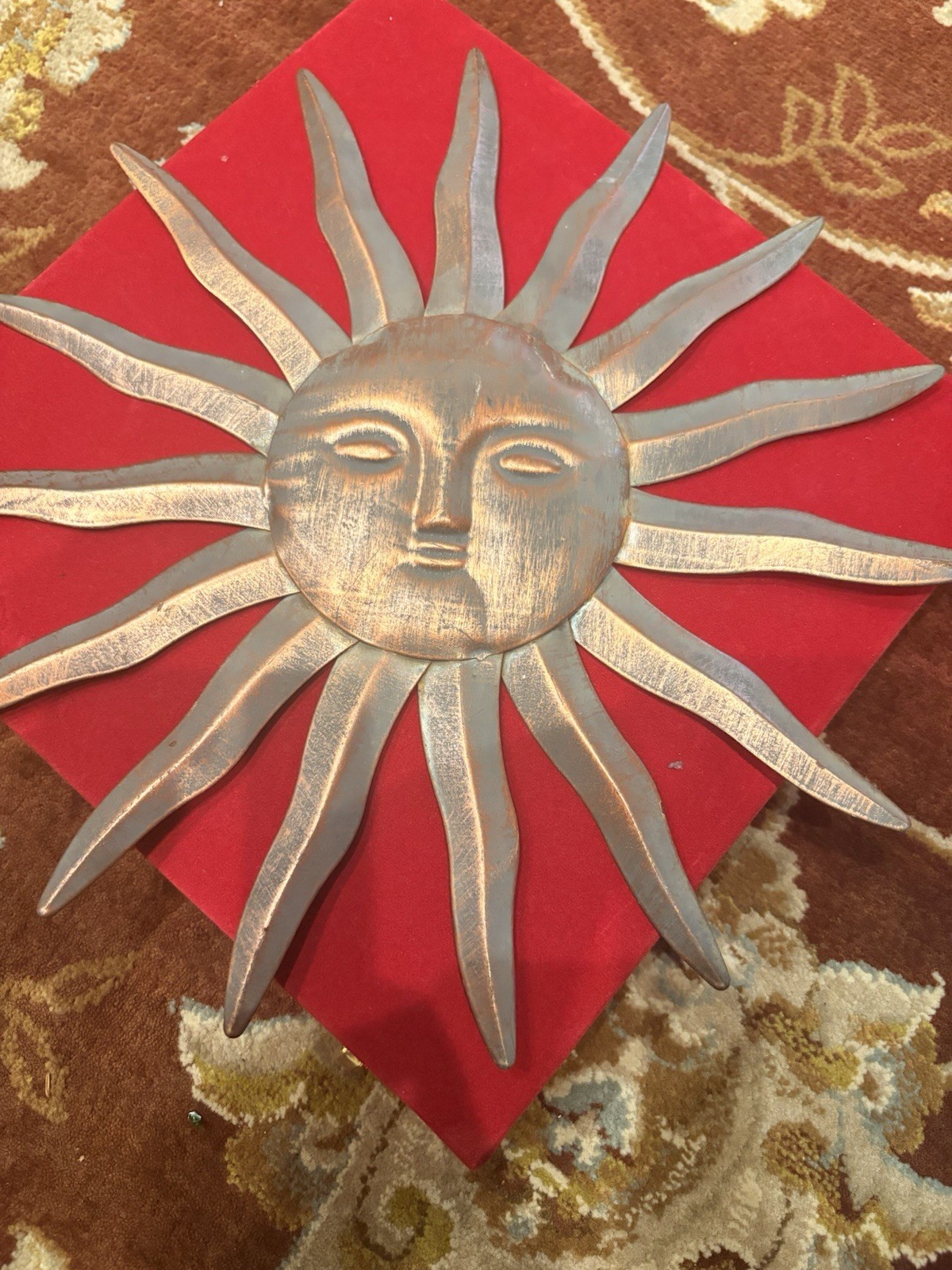 VTG Sun Wall Plaque 12” Celestial Face Metal Boho Decor Patio Gold Bronze 2 Tone