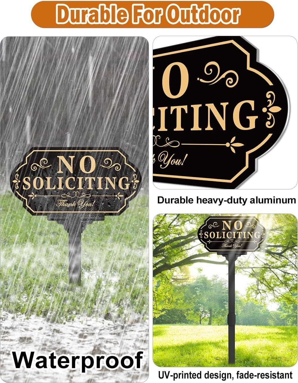 No Soliciting Yard Sign with Stake – 6×12 Metal 36 inch Aluminum for House Door