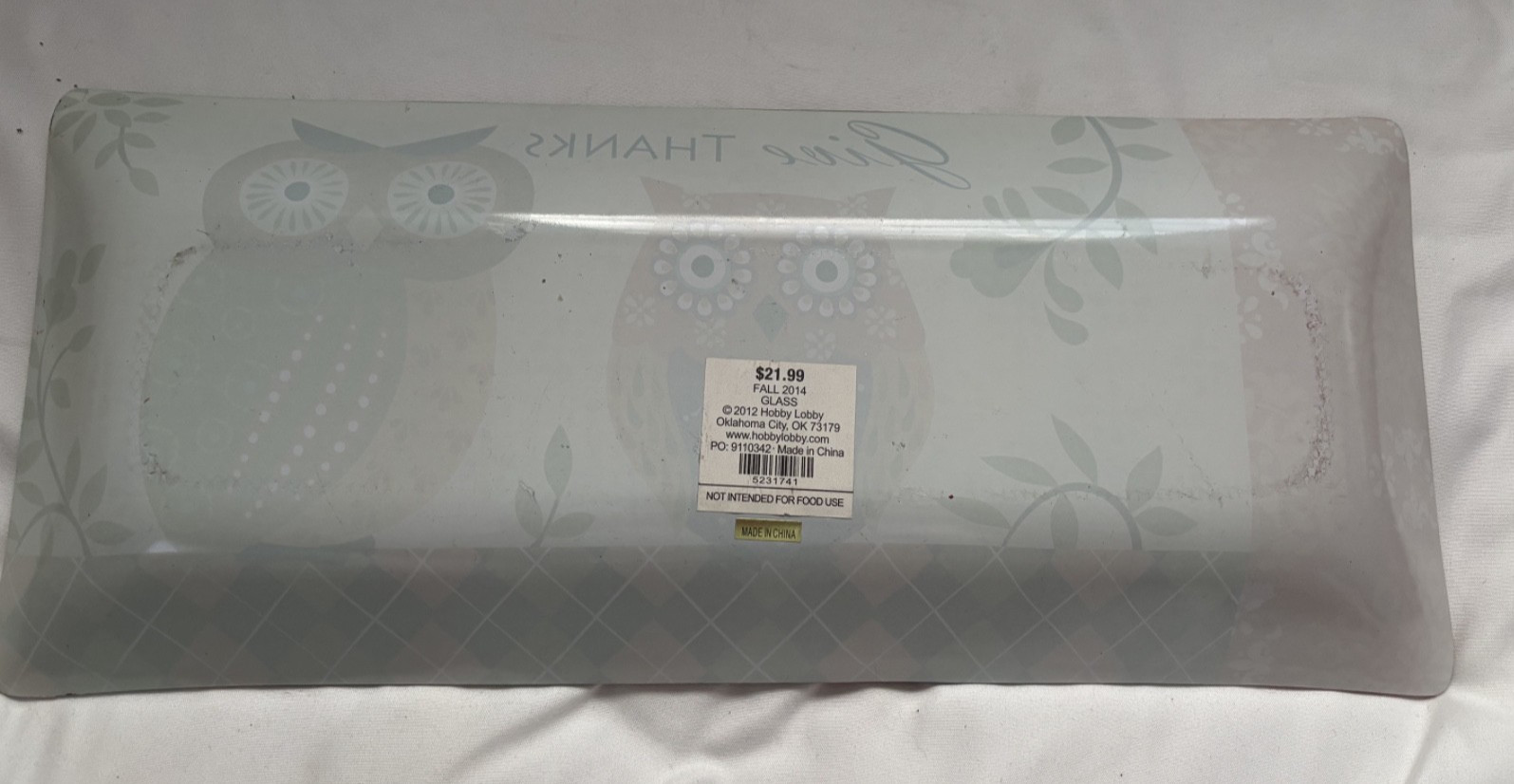 Hobby Lobby Autumn “Give Thanks” Decor Tray Owls 14 1/4″L X 6″W X 1″H.